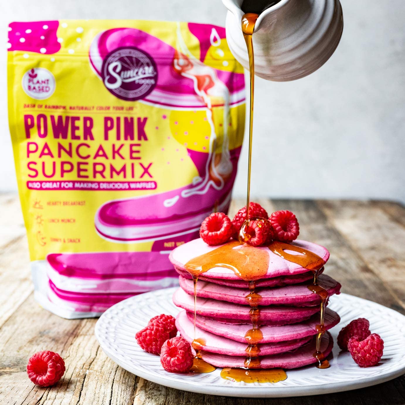 Suncore Foods Power Pink Pitaya Pancake & Waffle Mix - Non-GMO, Vegan, Gluten-Free, 20oz (1 Pack) - Perfect for Breakfast, Brunch, and Dessert Recipes