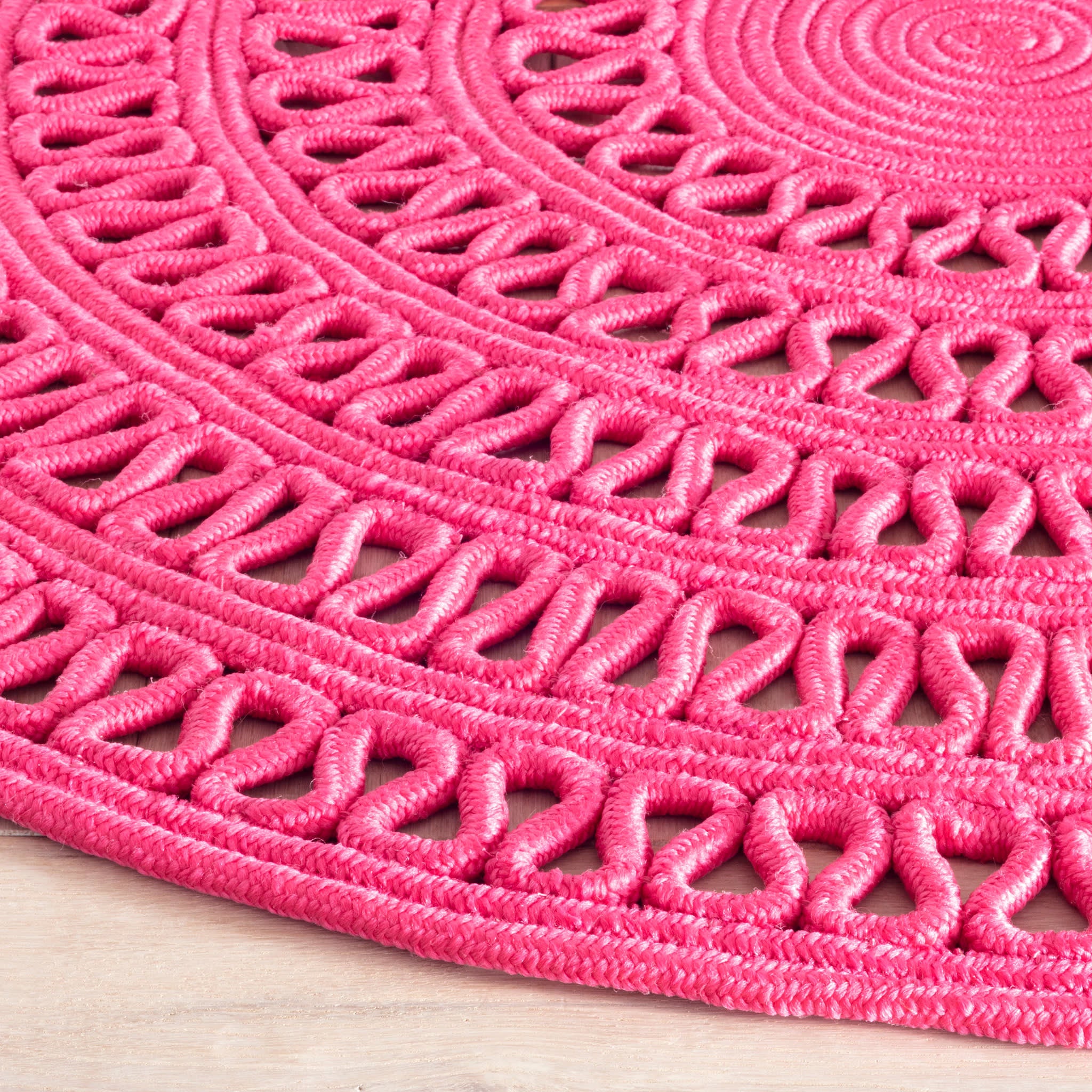 Handwoven Round Jute Rug for Indoor & Outdoor Use - Soft & Durable Boho Decor - Fuchsia Pink - Perfect for Living Room, Bedroom, Patio, or Deck