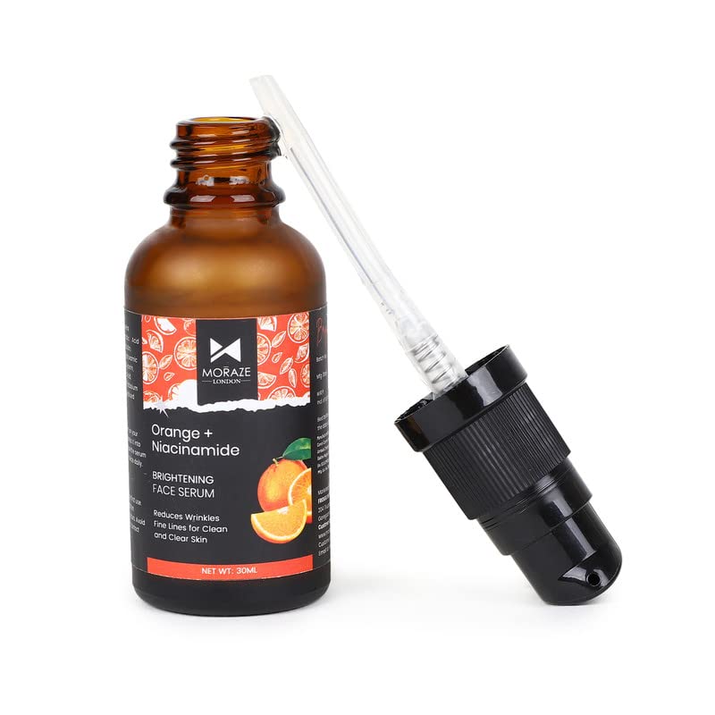 Moraze Vitamin C + Niacinamide Face Serum for Wrinkles & Fine Lines - Brightening Anti-Aging Treatment with Aloe Vera & Orange Extract | Fragrance Free 30ml | Perfect for Daily Skincare Routine & Nighttime Hydration