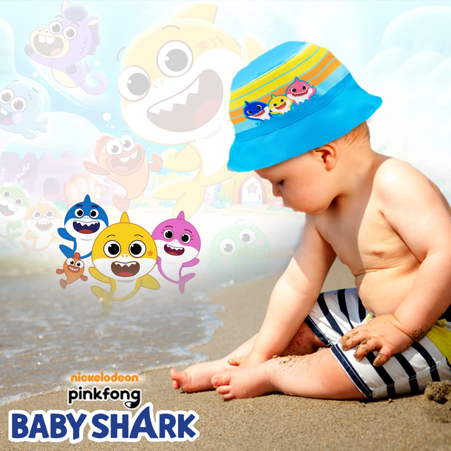 Baby Shark Reversible Bucket Hat for Toddlers - UPF 50+ Sun Protection for Boys & Girls - Pinkfong Baby Shark Design - Perfect for Beach, Park & Outdoor Play