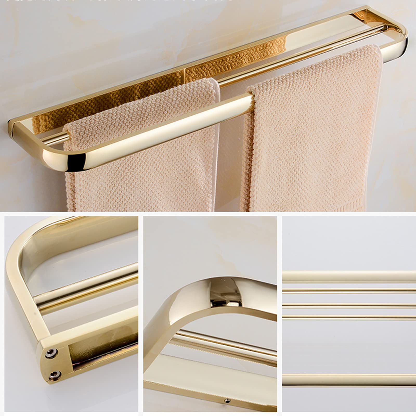 5-Piece Golden Bathroom Accessory Set - Corner Shelf, Towel Rack, Towel Bar, Toilet Paper Holder & Brush Holder in Metallic Copper - Space-Saving Bathroom Organization for Small Spaces & Modern Decor