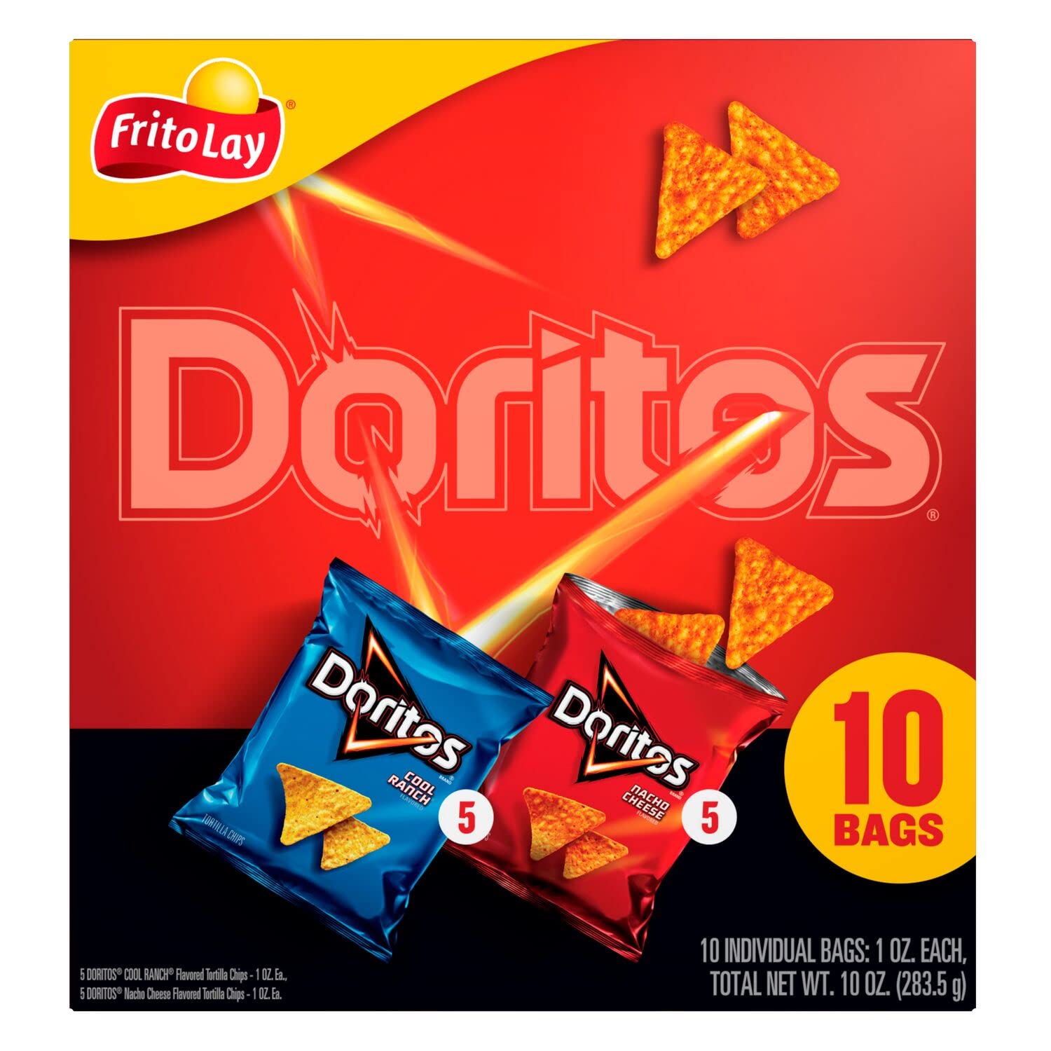 Frito-Lay Doritos Variety Pack - Nacho Cheese & Cool Ranch Flavored Corn Chips, 1oz Individual Bags (10 Pack) | Perfect for Parties, Snacking & Lunch Boxes