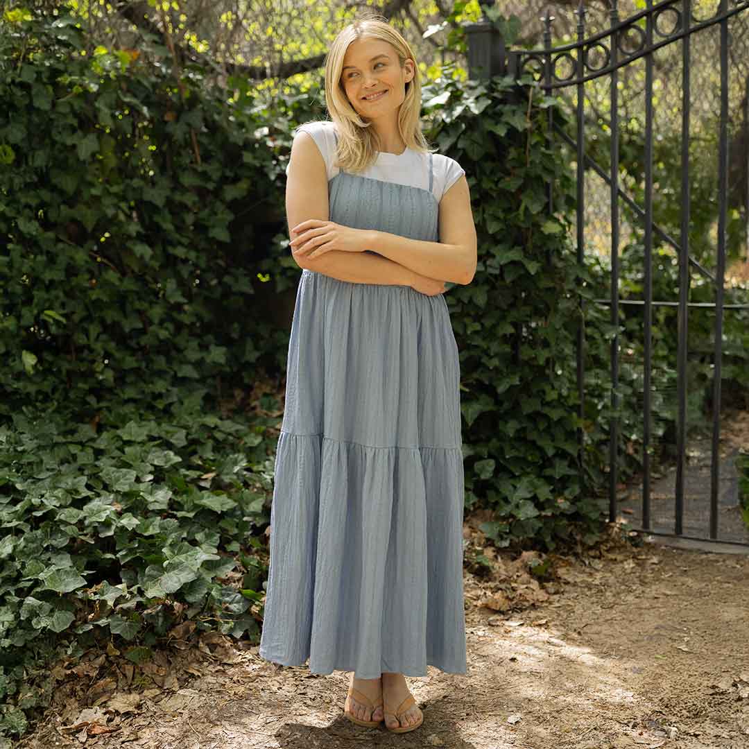 Elegant Cabo Midi Dress in Dusk Blue - Perfect for Beach Vacations, Summer Parties & Casual Outings