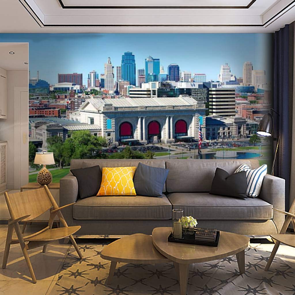 Kansas City Missouri Landscape Wall Mural - Self-Adhesive Removable Peel & Stick Wallpaper for Home Decor | Perfect for Living Room, Bedroom & Office Spaces