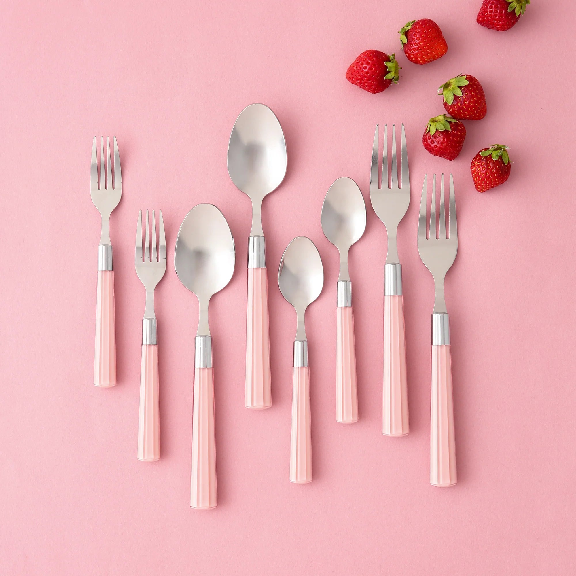 Connie Cutlery Set - 8-Piece Stainless Steel Knife Set with Layered Pink Handle - Perfect for Kitchen, Dining, and Gift Giving