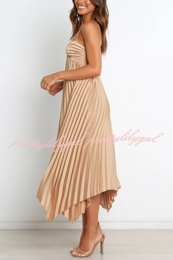 Elegant Solid Color Sexy Suspender Pleated Midi Dress for Women - Trendy Irregular Hem Party & Date Night Outfit