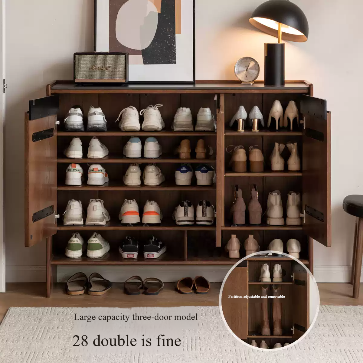 Solid Oak Wood Modern Shoe Rack with Rock Board Design - Stylish Shoe Storage for Entryway, Living Room, or Bedroom Organization
