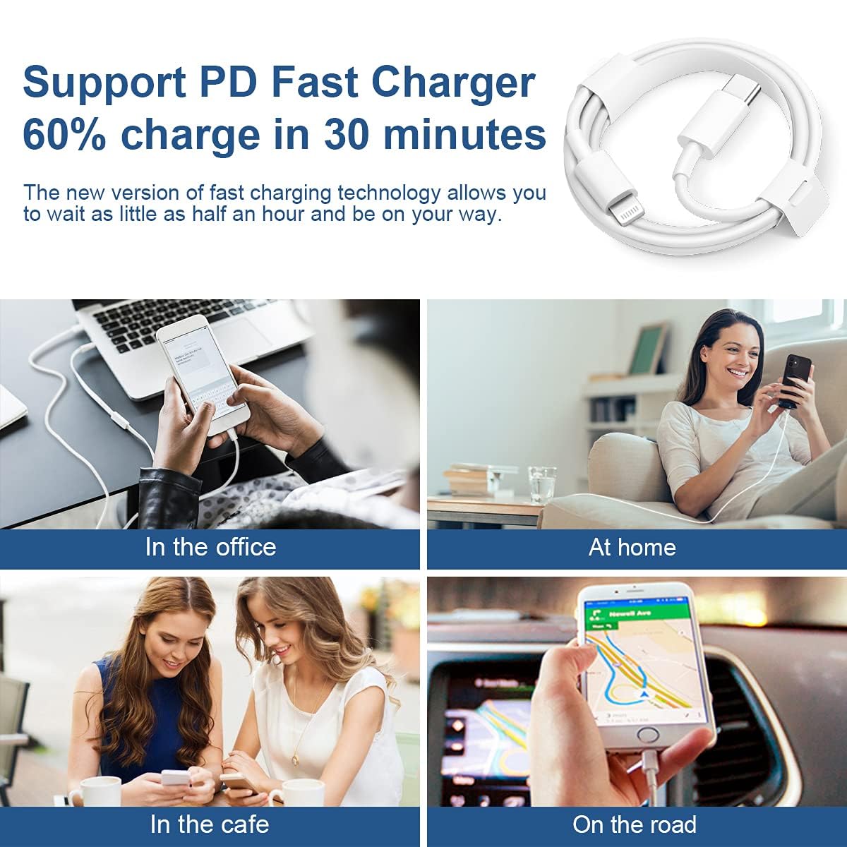 Fast Charging iPhone Lightning Cable 2-Pack - 6.6Ft USB C to Lightning Cable Compatible with iPhone 14/13/12 Series & iPad - Quick Charge for Home, Office & Travel