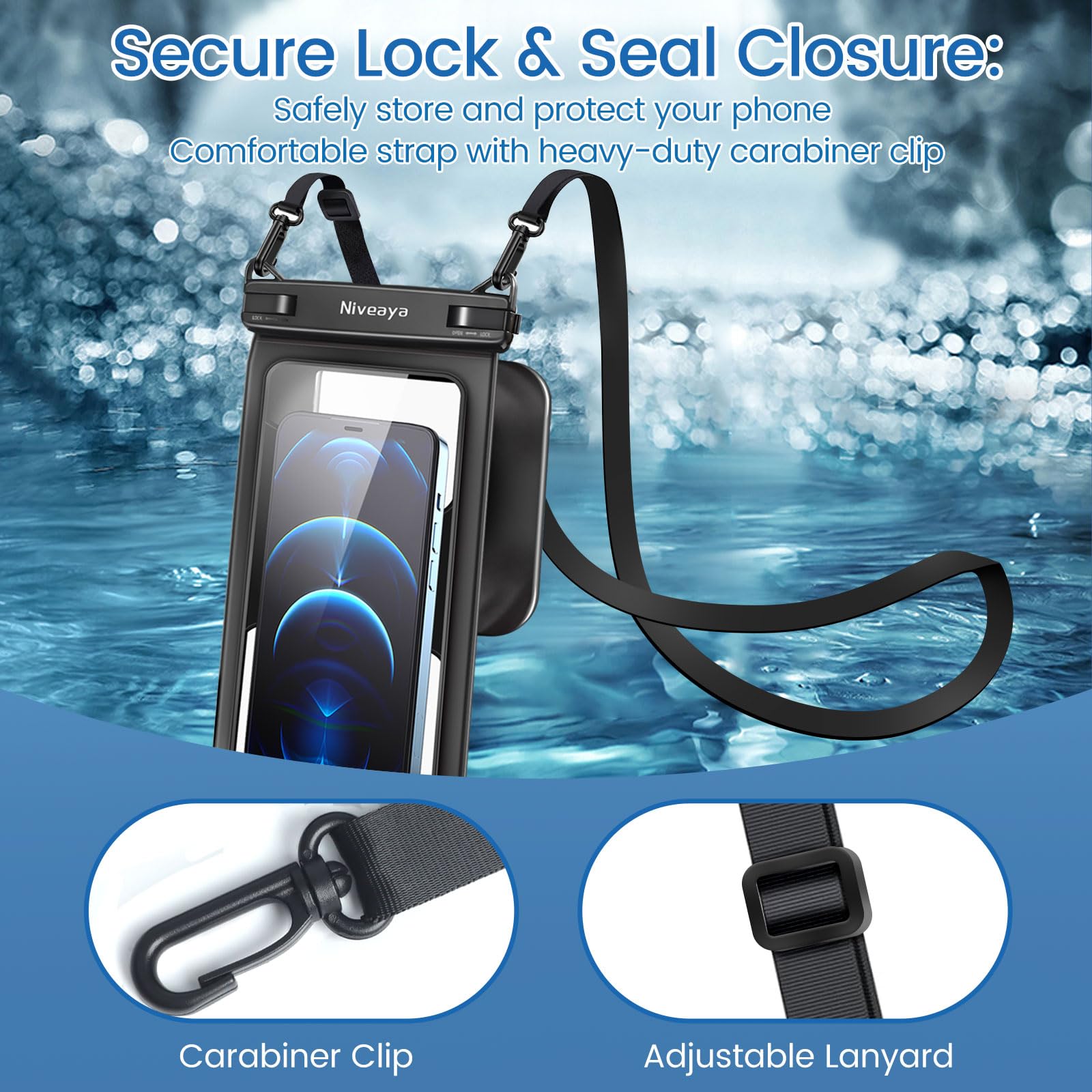 **Niveaya 2 Pack Floating Waterproof Phone Pouch for iPhone & Samsung (Up to 8.5