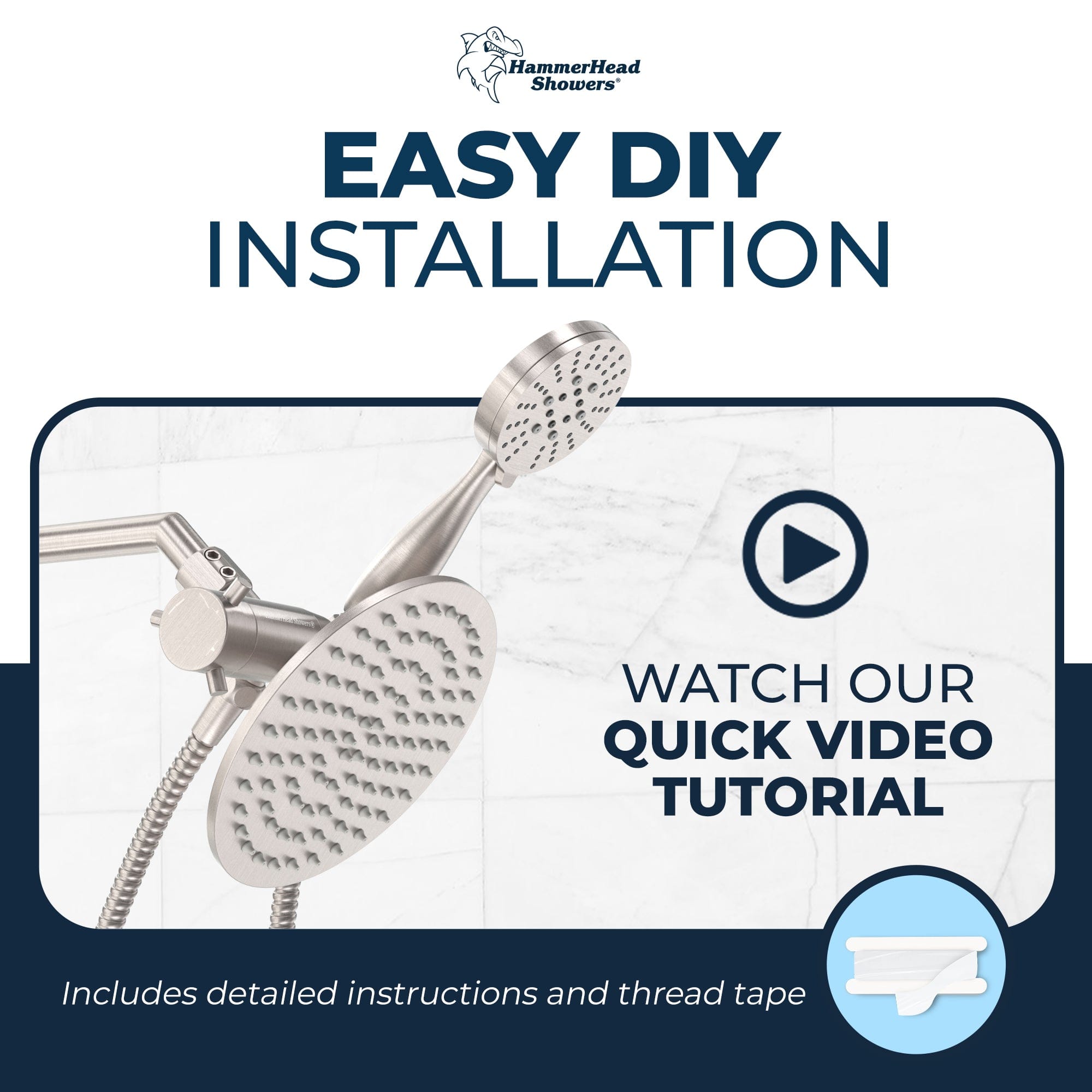 Premium All-Metal 3-Spray Dual Shower Head Combo - Handheld & Rainfall Showerhead - 2.5 GPM - Perfect for Bathroom Renovation & Spa-Like Experience