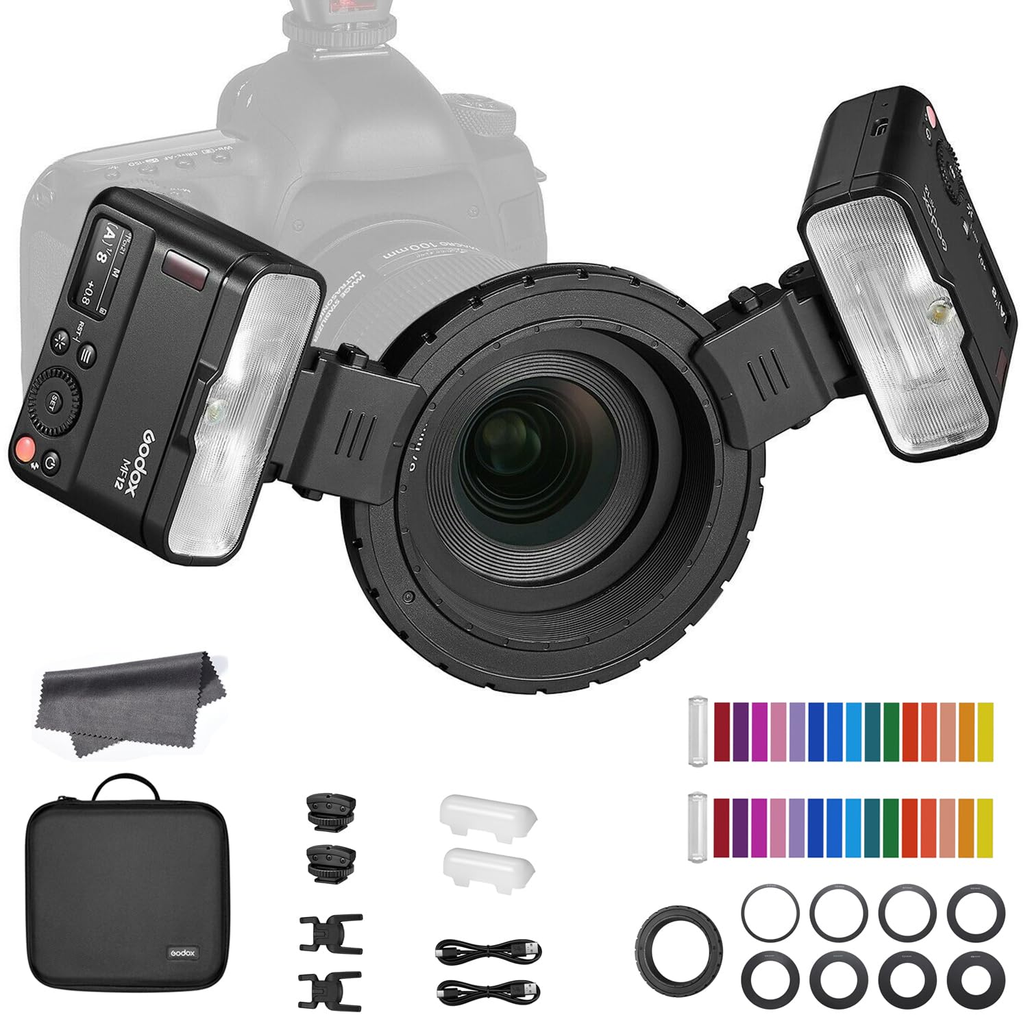 Godox MF12-K2 Macro Flash Kit - 2.4G Wireless TTL/M Mode Speedlight with Built-in Lithium Battery | Compatible with Nikon, Sony, Canon, Fuji, Olympus, Panasonic | Perfect for Product Photography, Jewelry Shots & Close-Up Macro Work