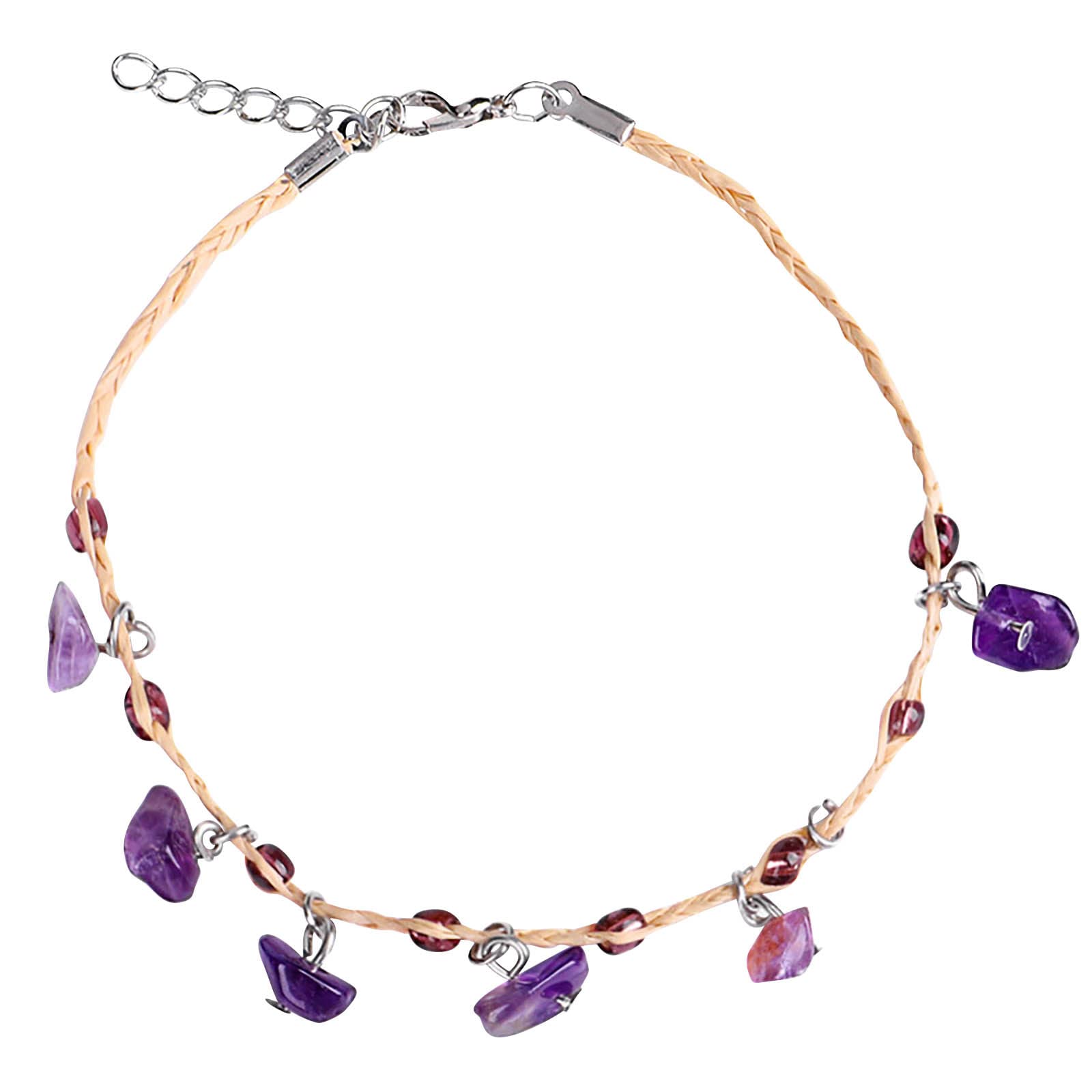 Stylish Women's & Men's Linen Hemp Rope Bracelet with Wooden Beads - Ethnic Tribal Wristband & Anklet Set - Crushed Stone & Silver Accents - Perfect for Boho Fashion, Festivals, and Everyday Wear