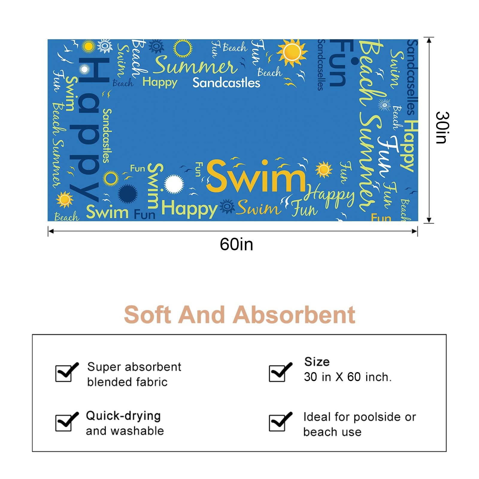 Custom Name Beach Towel for Kids & Adults - 30x60 Inch Personalized Microfiber Towel - Soft, Quick-Drying, Lightweight - Perfect for Beach, Pool, Travel & Summer Vacation Gifts (18 Colors Available)