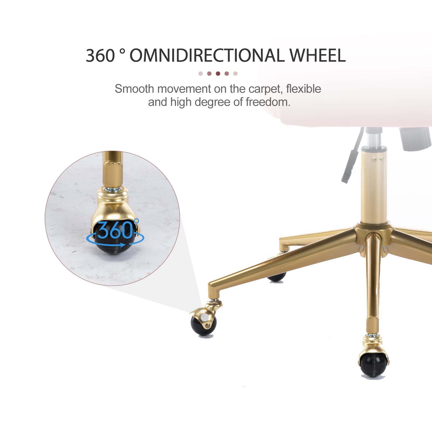 Velvet Swivel Office Chair with Adjustable Wheels - Ergonomic Upholstered Desk Chair for Home Office, Living Room, Bedroom & Study - Comfortable Computer Chair for Work, Gaming & Vanity (Rose)