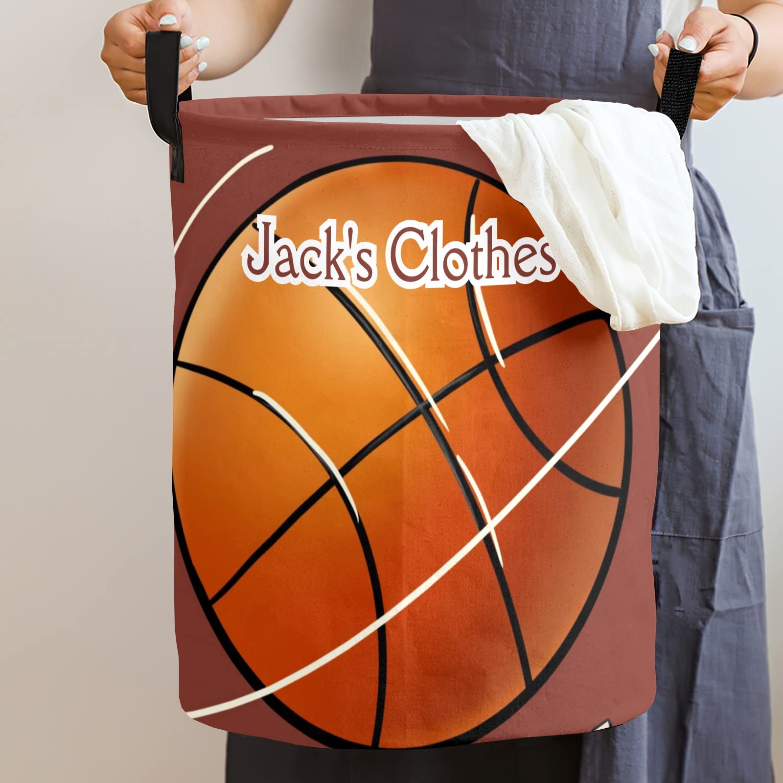 Personalized Basketball Laundry Hamper - Custom Waterproof Collapsible Drawstring Storage Bin with Handle for Clothes & Toys (50cm x 36cm) - Perfect for Kids' Rooms, Dorm Organization & Sports Themed Decor