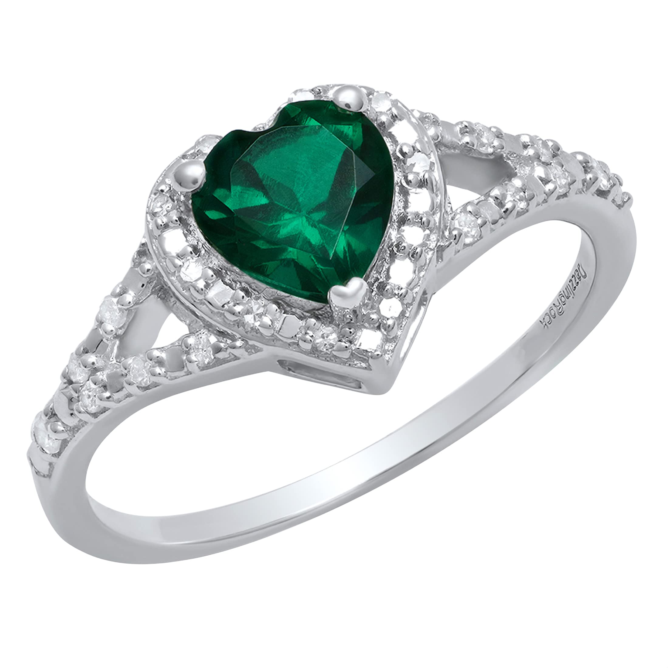 Dazzlingrock 6mm Heart Lab-Created Gemstone & White Diamond Engagement Ring in 925 Sterling Silver – Perfect for Proposals, Anniversaries & Romantic Gifts