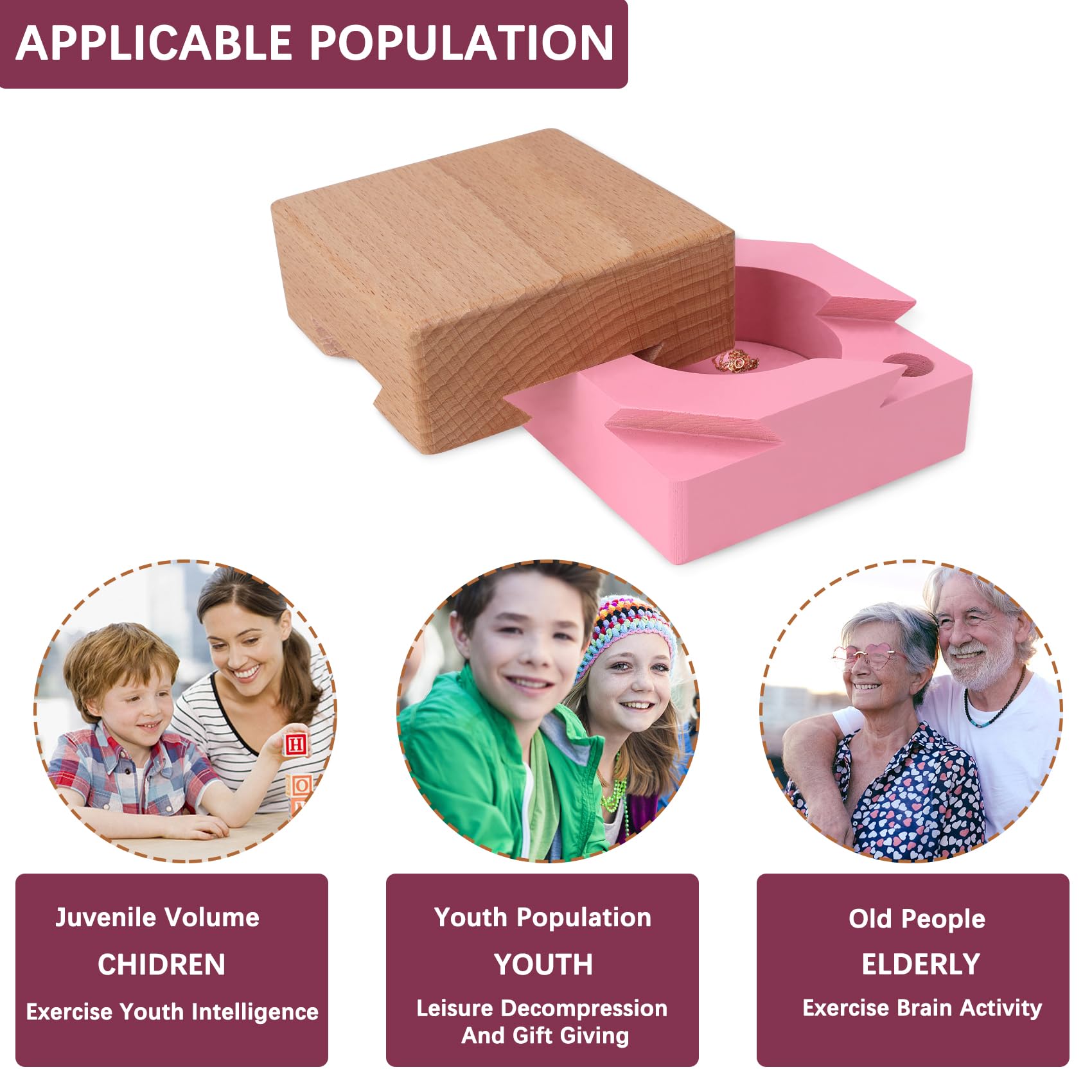 DC-BEAUTIFUL Wooden Puzzle Box - Magic Brain Teaser Gift with Secret Compartment | Pink Impossible Puzzle Box for Birthday, Valentine's Day | Perfect for Escape Rooms, Party Games & Unique Gift Giving
