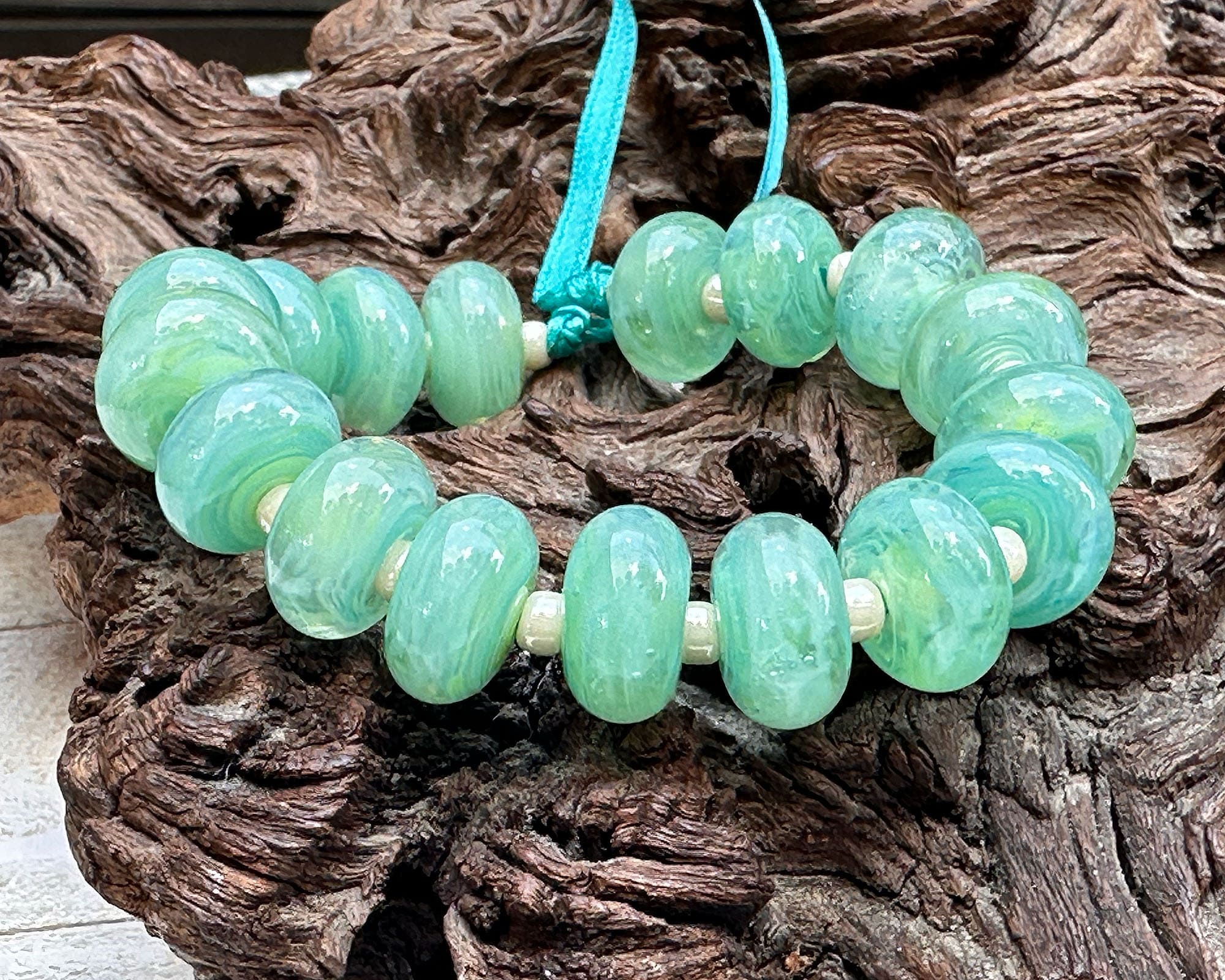 Handmade MTO Jade Sea Breeze Lampwork Glass Beads Set - SRA Certified - Custom Jewelry Making Supplies for Necklaces, Bracelets & DIY Crafts
