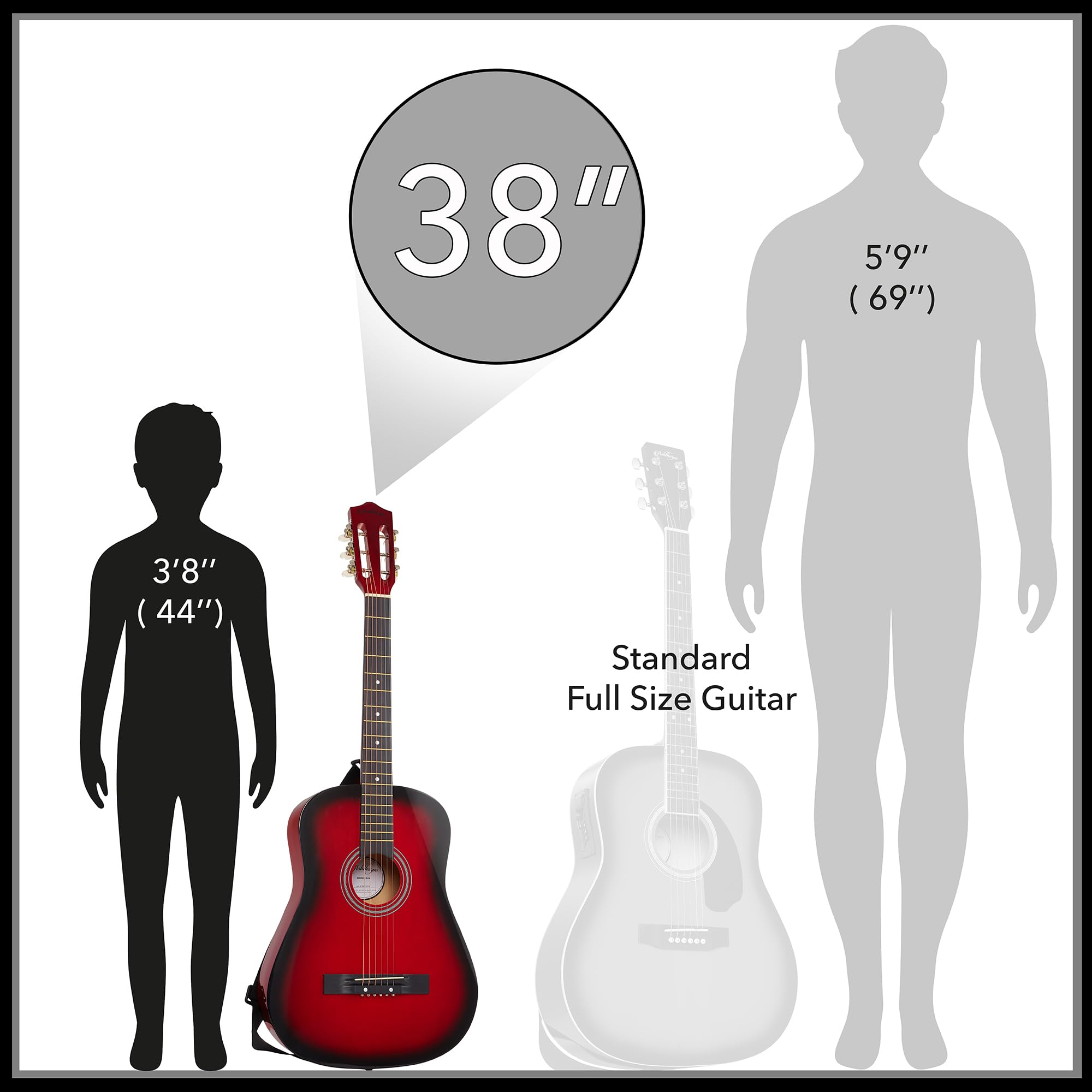 Ashthorpe 38-inch Beginner Acoustic Guitar Starter Kit (Red) - Includes Gig Bag, Strings, Strap, Tuner, Picks & More - Perfect for Kids, Teens & Adult Beginners Learning Guitar at Home, School or Camp