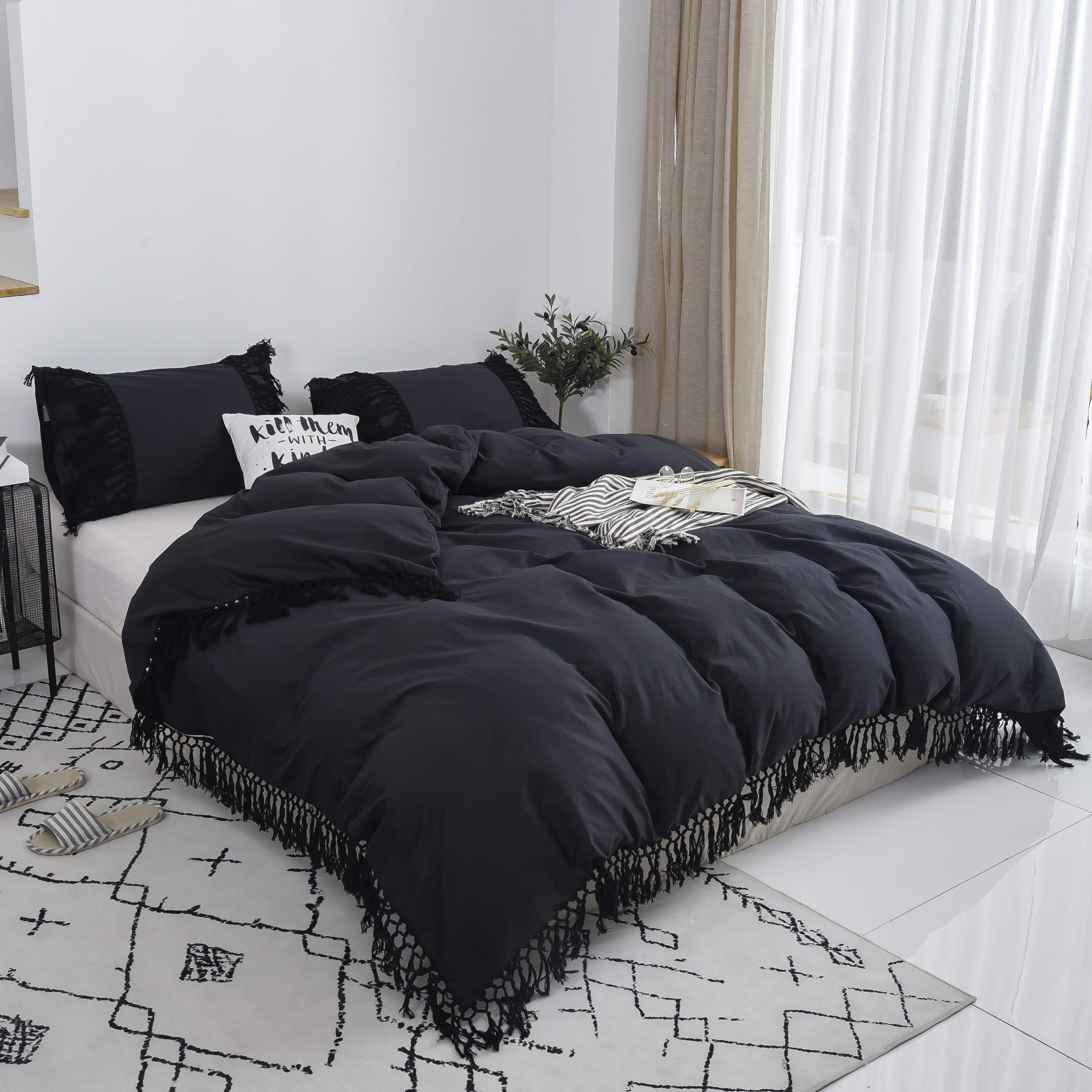 Softta 3-Piece Bohemian Duvet Cover Set - 100% Washed Cotton with Tassels (1 Duvet Cover + 2 Pillowcases) | Luxury & Elegant Bedding for Master Bedroom, Guest Room & Bohemian Style Home Decor