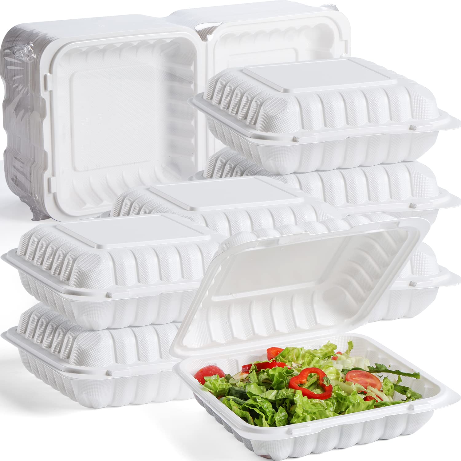 YANGRUI 100-Pack Reusable 9-Inch Meal Prep Containers - 41oz BPA-Free Plastic Clamshell Food Storage, Microwave & Freezer Safe - Perfect for Restaurant Takeout, Meal Prepping, and Leftovers Storage