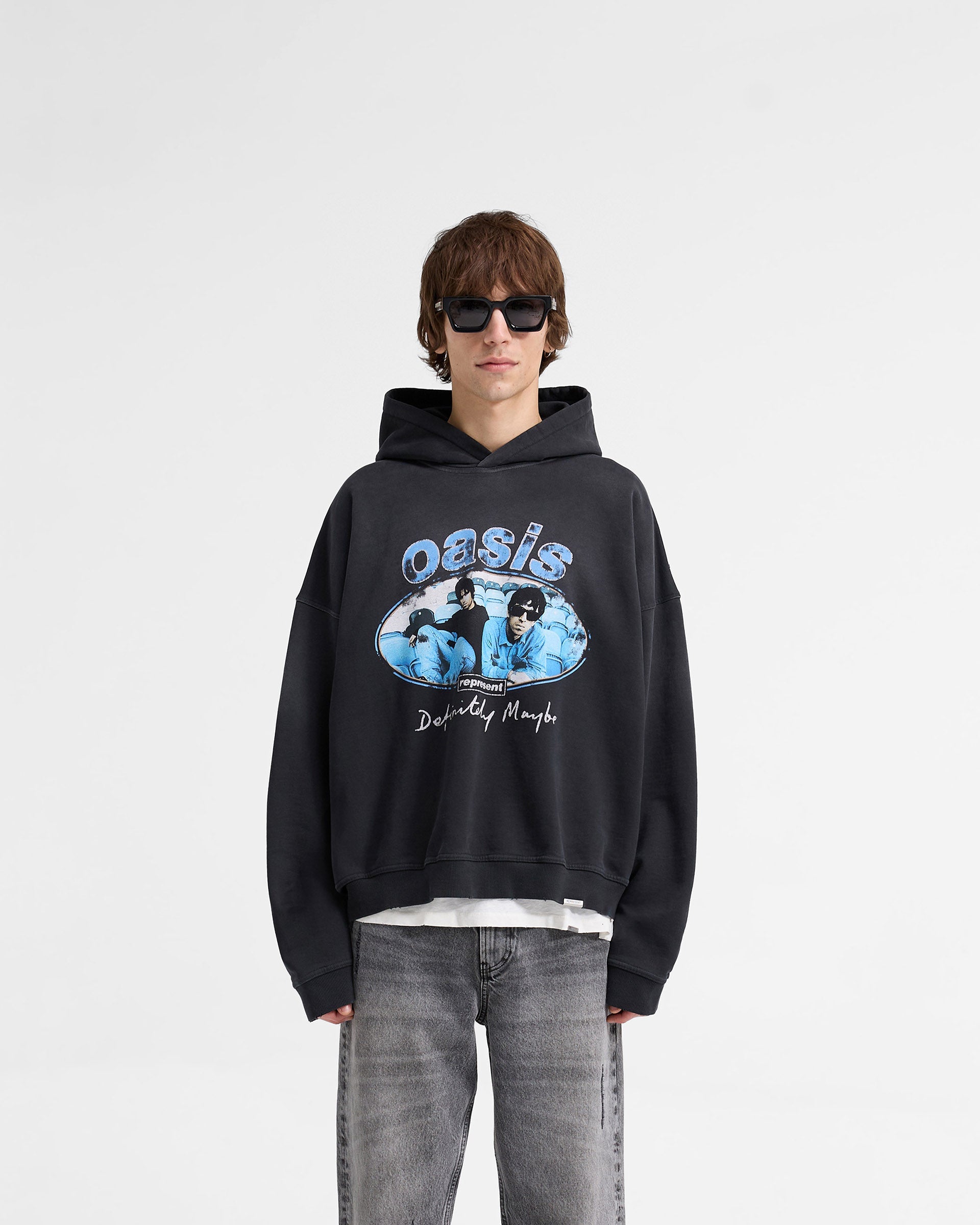 Represent X Oasis Maine Road Hoodie - Washed Black | Vintage-Inspired Pullover for Men & Women | Perfect for Casual Wear, Street Style & Music Fans