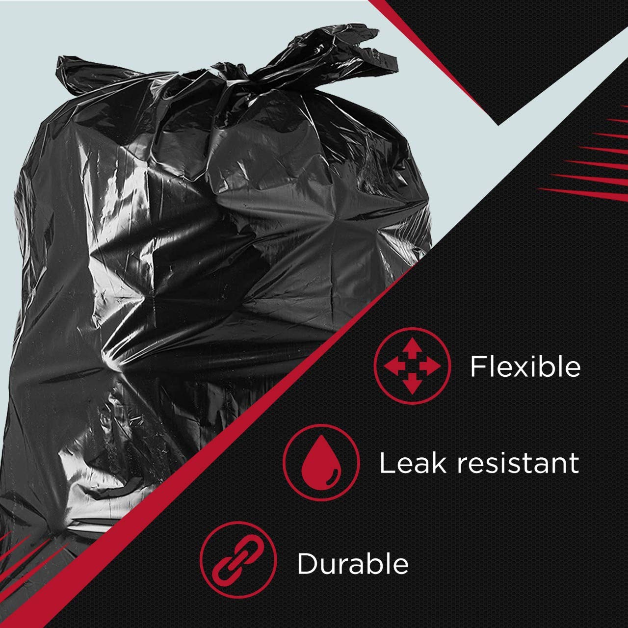 Heavy Duty 55-60 Gallon Trash Bags with Ties - 100 Count Value Pack | Large Black Outdoor Garbage Bags | Extra Thick 50-60 Gal Trash Can Liners for Yard Waste, Construction Debris & Commercial Use