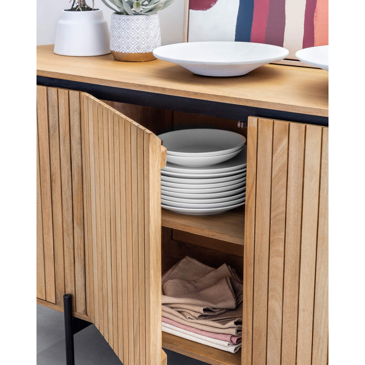 Kave Home Licia Sideboard - Modern Wood Buffet Cabinet with 2 Doors & 4 Drawers for Dining Room Storage | Perfect for Living Room, Entryway, and Home Office Organization