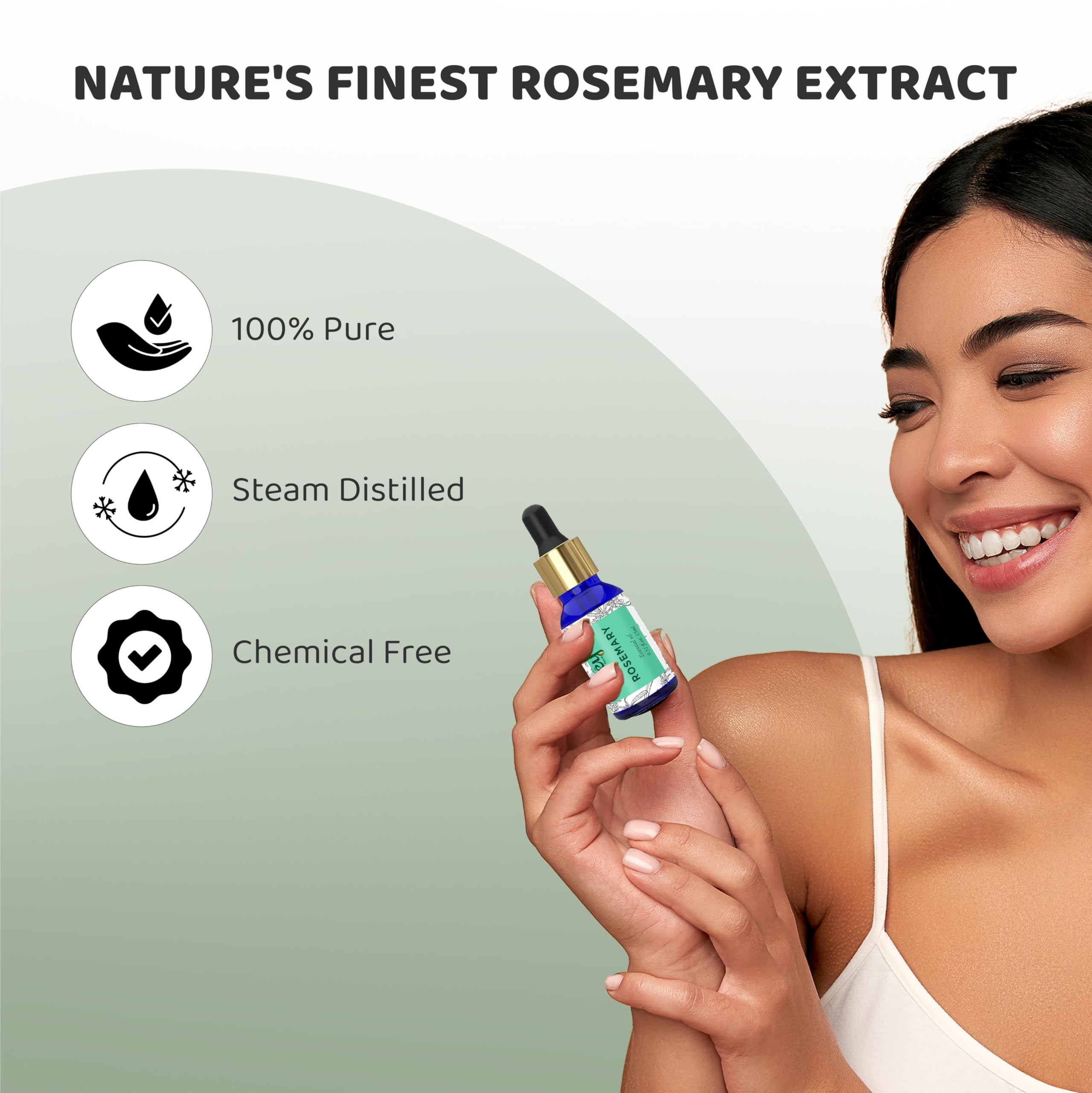 Rey Naturals Pure Rosemary Essential Oil for Hair Growth, Hair Loss Control & Dandruff Treatment | Non-Greasy Skin & Body Oil for Soft, Shiny Hair | Natural Hair Care for Women & Men - 15ml | Perfect for Scalp Massage, Aromatherapy & DIY Beauty Recipes