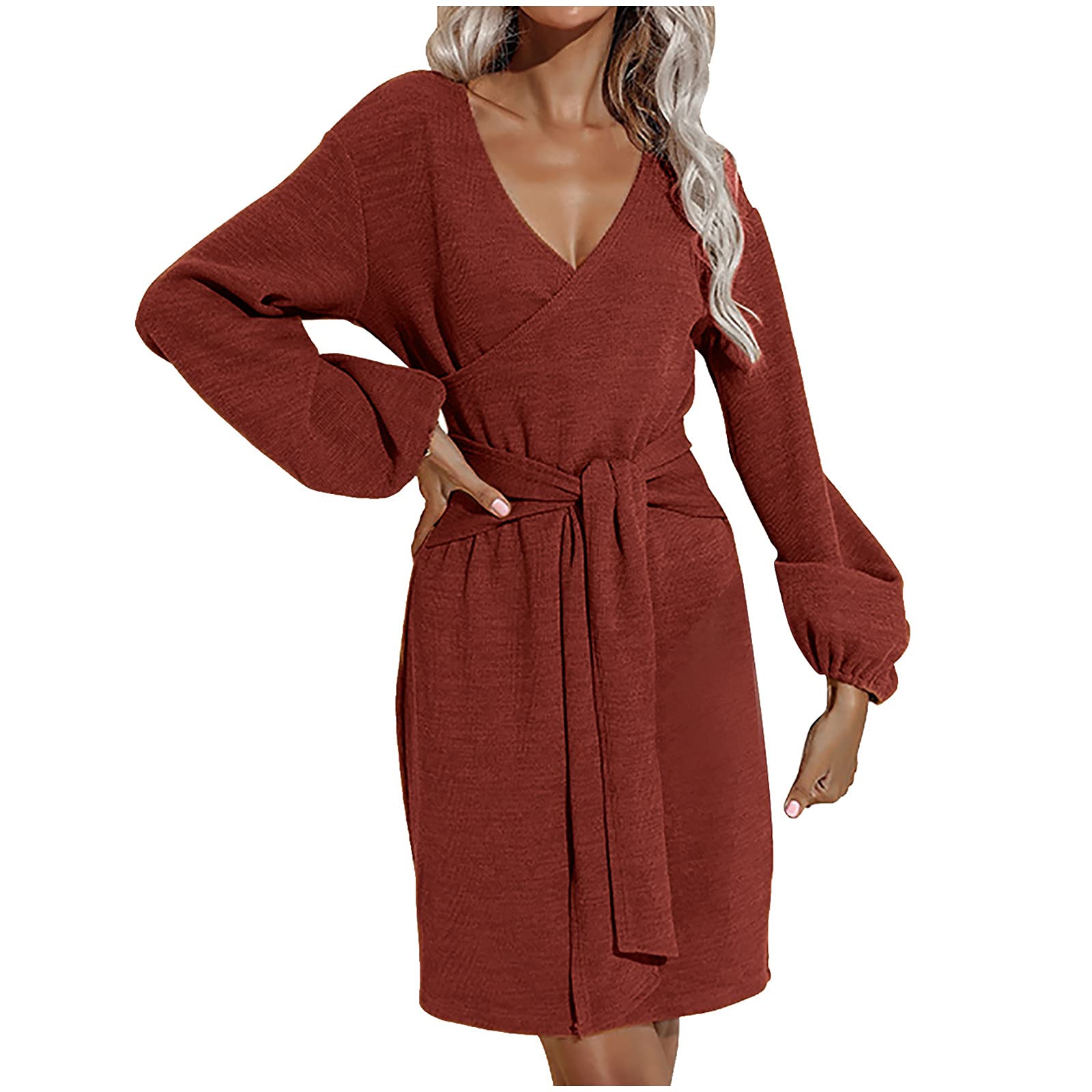 Elegant Deep V Neck Long Sleeve Bodycon Midi Dress for Women - Slim Fit, Lightweight & Stretchy Black Party Dress - Perfect for Cocktail Parties, Date Nights & Office Wear