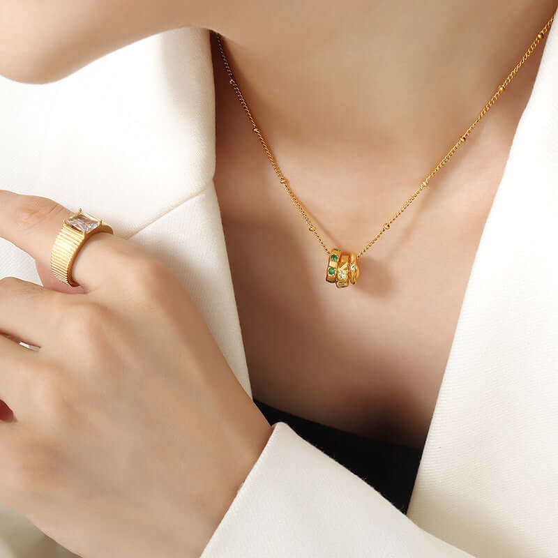 18K Gold Plated Connected Rings Charm Necklace for Women | Elegant Layering Jewelry Gift for Anniversary, Birthday & Valentine's Day | X1411
