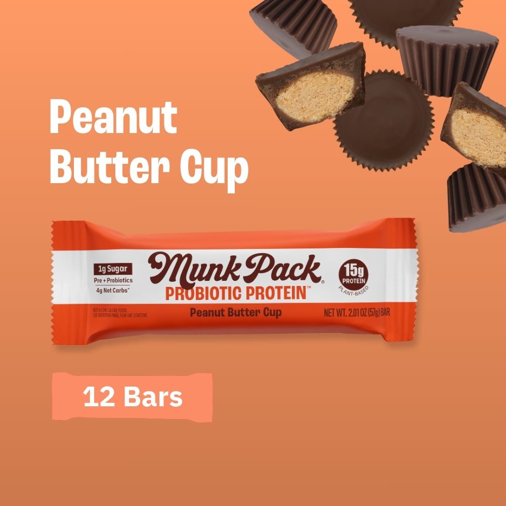 Peanut Butter Cup Probiotic Protein Bar - 12 Pack | High Protein Snack for Energy & Gut Health | Perfect for Post-Workout, Travel & Healthy On-the-Go Snacking