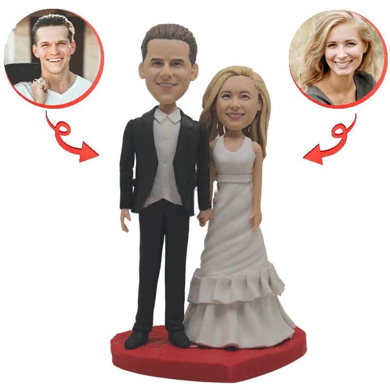 Custom Wedding Bobbleheads - Personalized Couple Figurines for Bride & Groom - Unique Anniversary Gift & Wedding Cake Topper - Perfect for Engagement Parties, Bridal Showers & Honeymoon Decor