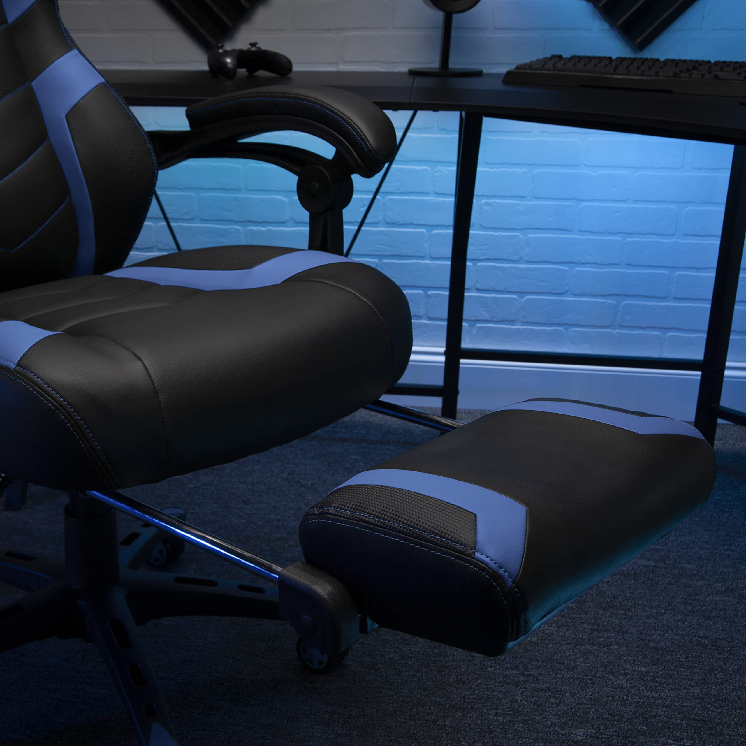 RESPAWN 110 Ergonomic Gaming Chair with Footrest - Racing Style High Back Office Chair with 360 Swivel, Adjustable Lumbar Support & Headrest Pillow - Perfect for PC Gaming, Home Office & Streaming Setup (2021 Blue)