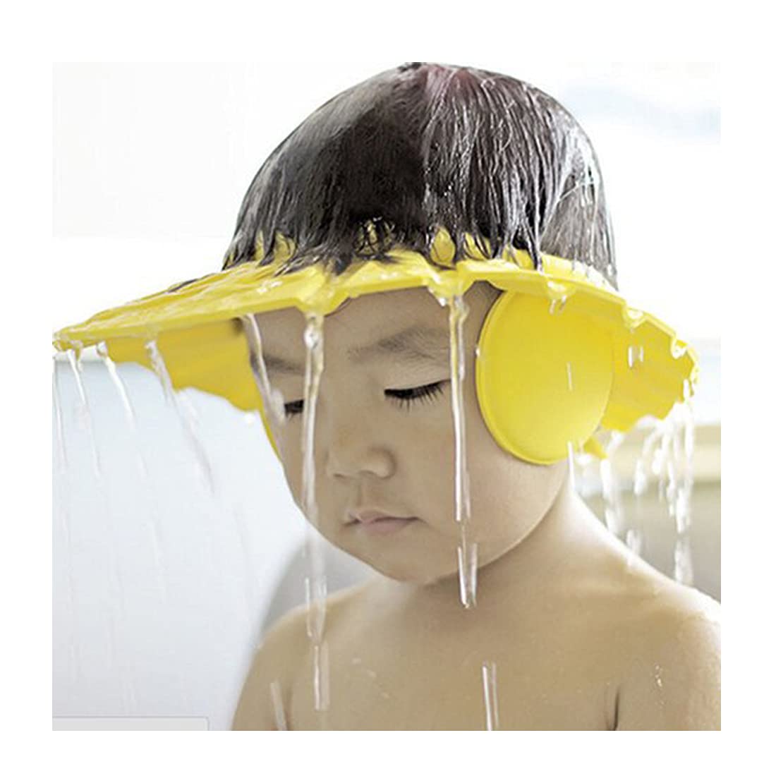 **Adjustable Baby Shower Cap - Soft & Safe Bathing Cap for Infants & Toddlers - Eye & Ear Protection - Waterproof Bath Time Accessory - Perfect for Baby Showers, Bathing, and Swimming (1 Pack, Yellow)**