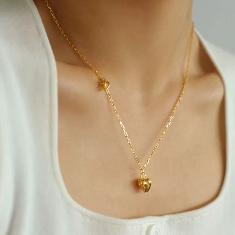 Minimalist 3D Heart Pendant Necklace - 18K Gold Vermeil - Perfect for Valentine's Day Gifts & Anniversary Jewelry