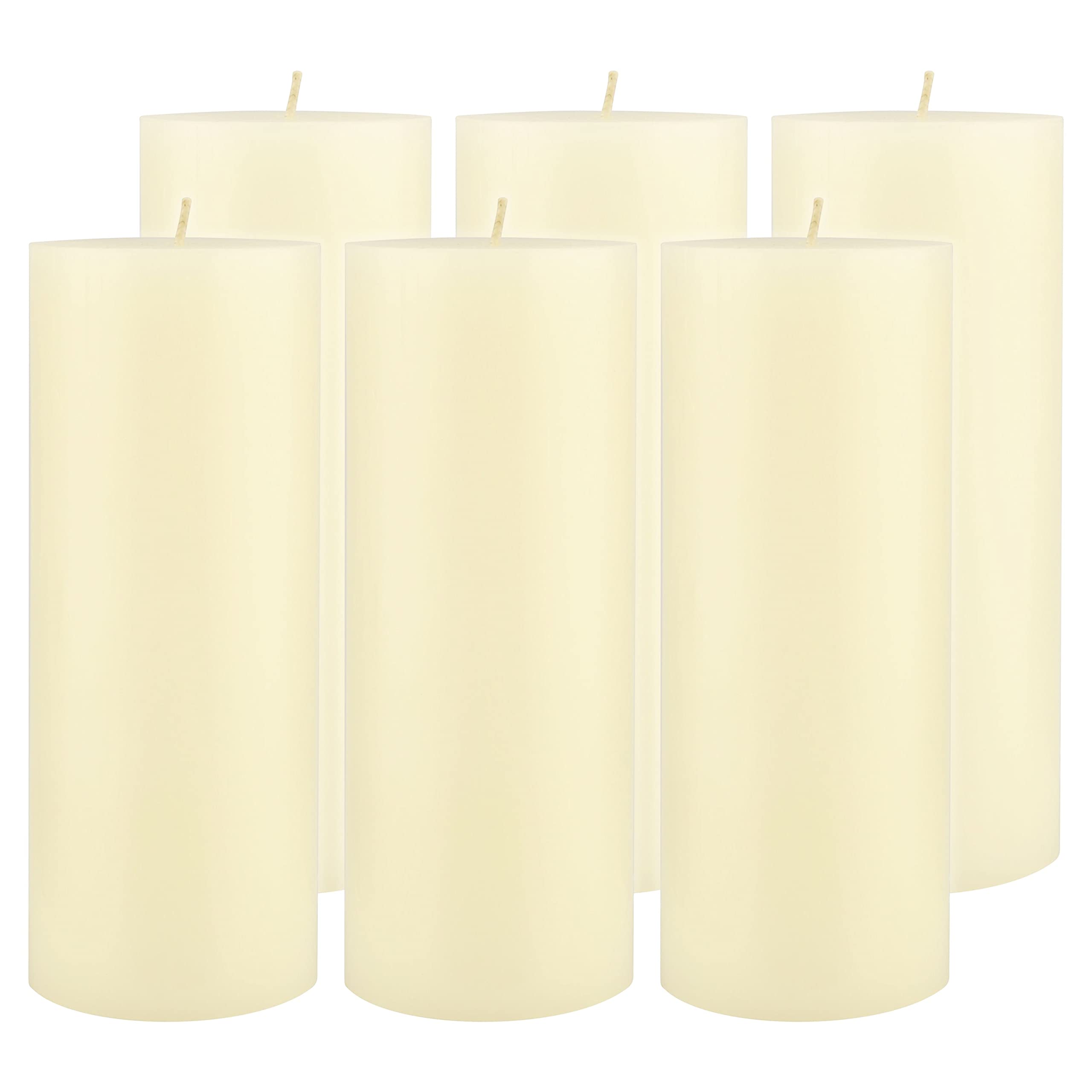 Stonebriar 6-Pack Ivory Unscented Pillar Candles - 3x8 Inches, 110-Hour Burn Time - Perfect for Weddings, Home Decor & Romantic Dinners