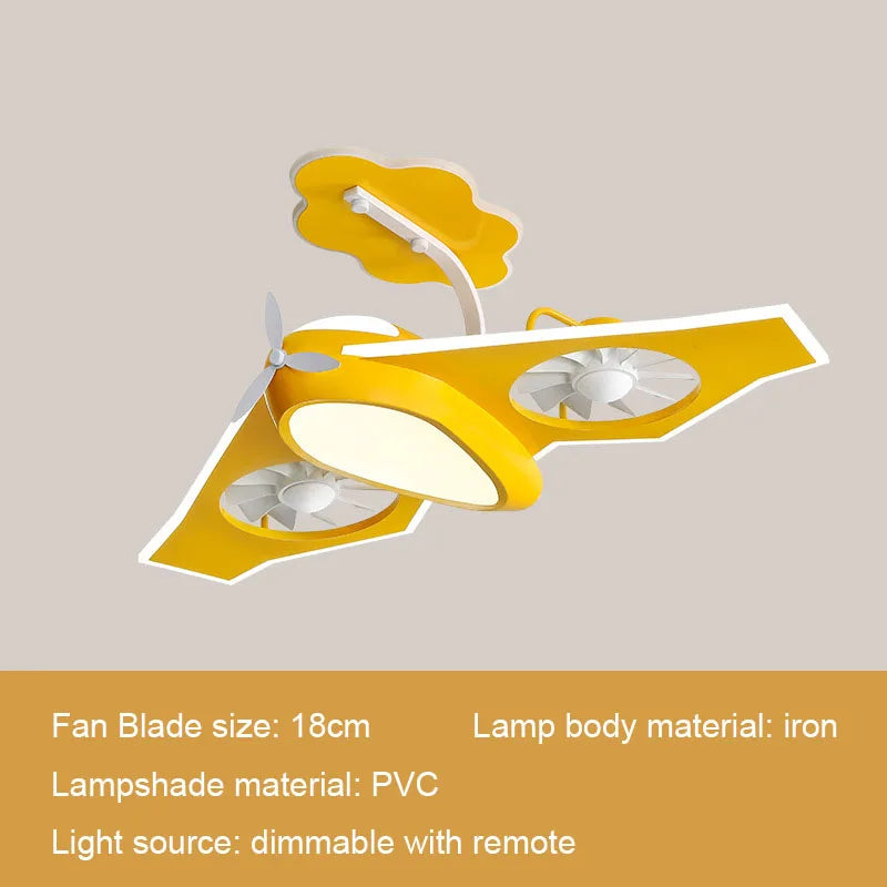 Kids Airplane Ceiling Fan Light - Remote Control LED Night Light for Children's Bedroom & Nursery Decor