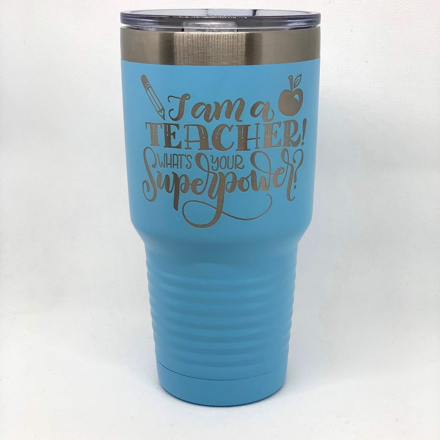Personalized Engraved Stainless Steel Tumbler 20oz/30oz - 'I Am a Teacher, What's Your Superpower?' Insulated Cup for Teachers - Perfect for Classroom, Office & Gifts