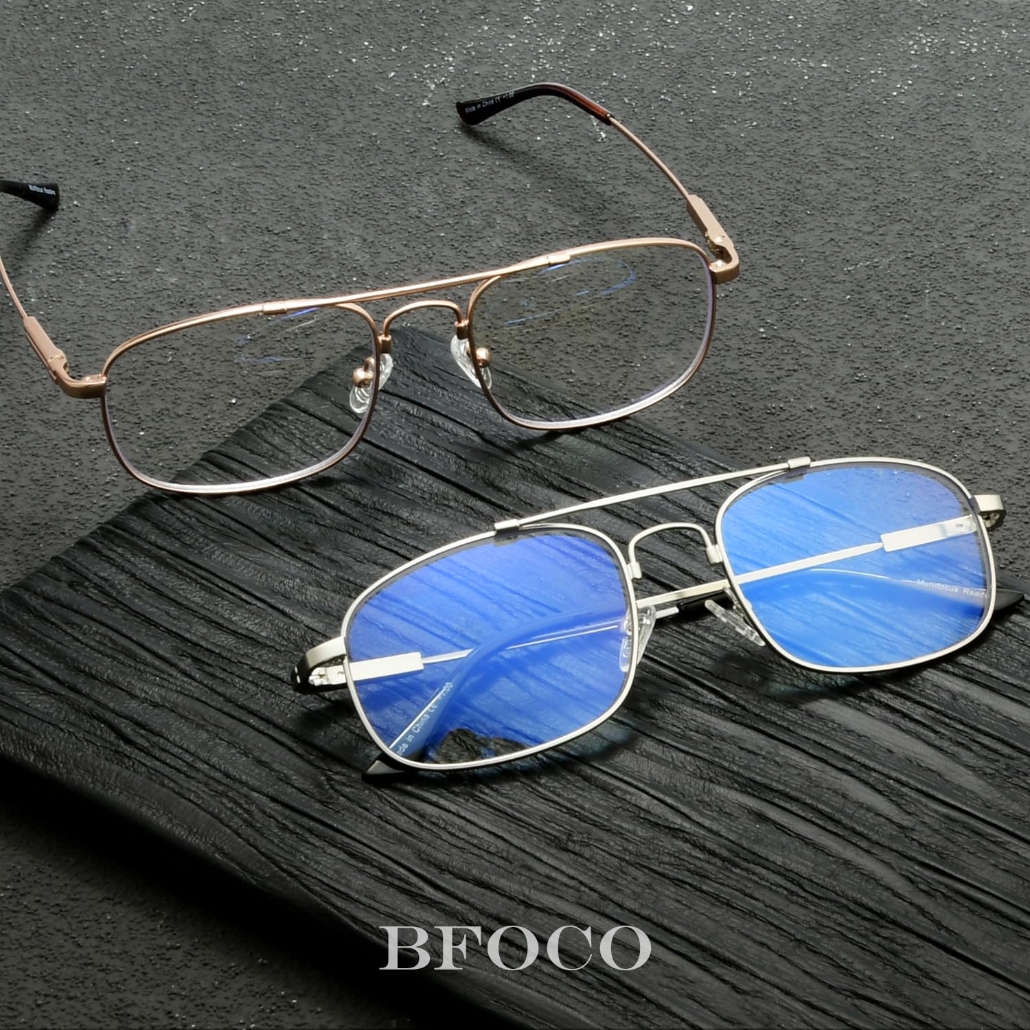 BFOCO Progressive Multifocus Reading Glasses for Women & Men - Blue Light Blocking Computer Glasses with Spring Hinge - Silver Frame +2.00 Strength - Perfect for Office Work, Reading & Screen Time