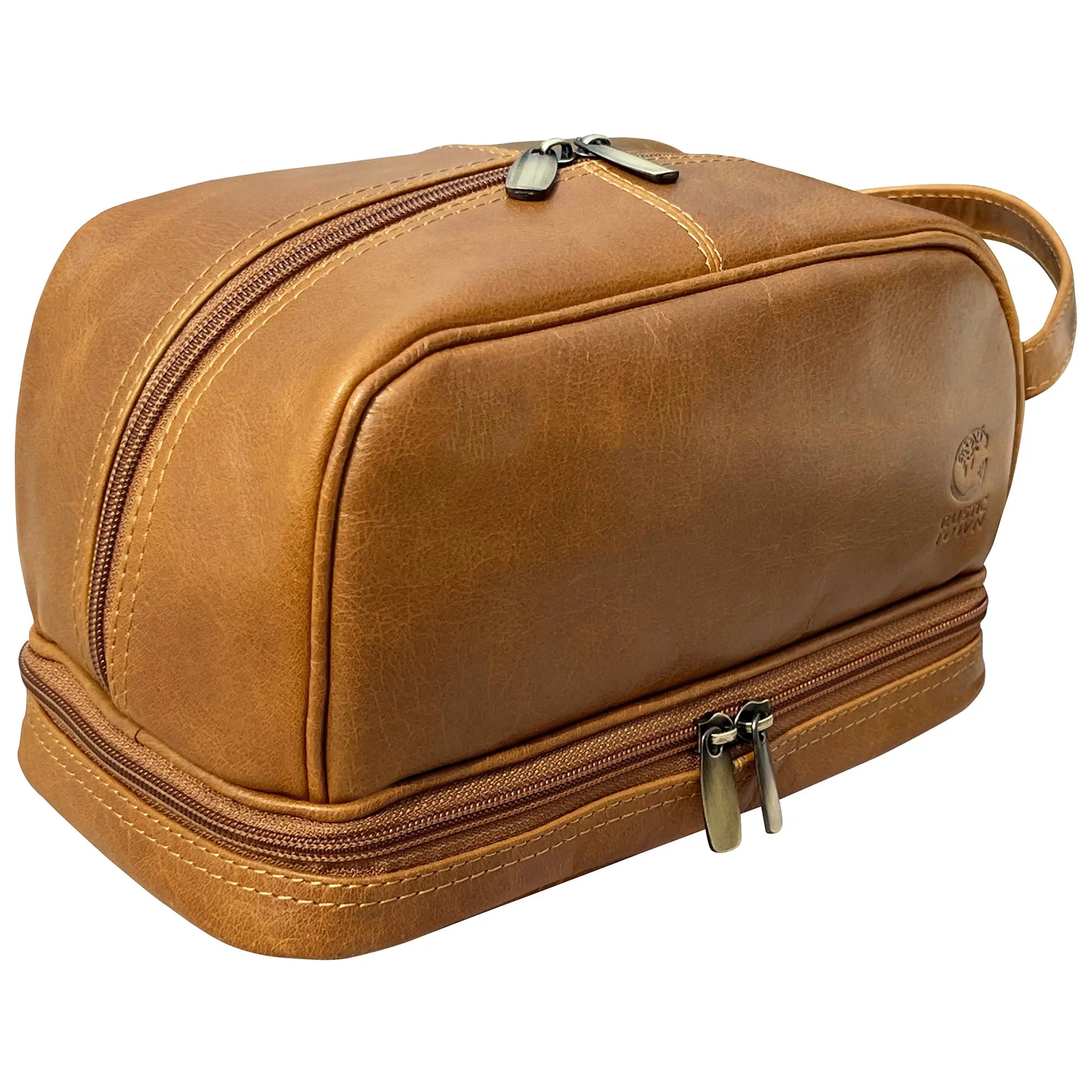 Premium Leather Travel Makeup Bag for Women - Waterproof Cosmetic Organizer Toiletry Pouch (Cognac Brown) - Perfect for Vacation, Business Trips & Gym Essentials