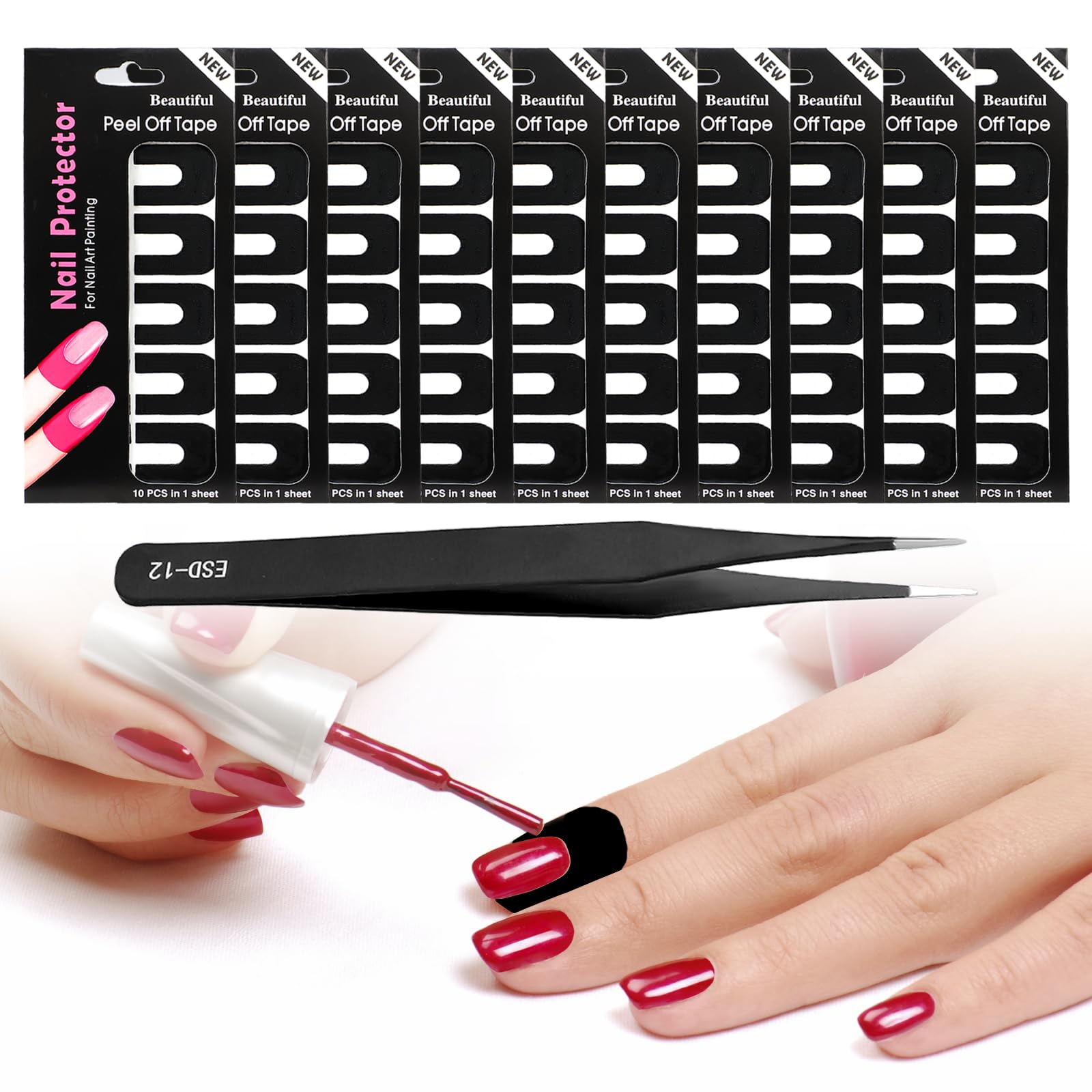 100pcs U-Shape Nail Polish Protectors for Fingers - Cuticle Guards & Nail Painting Stickers with Free Tweezer | Perfect for DIY Manicures & Salon Nail Art