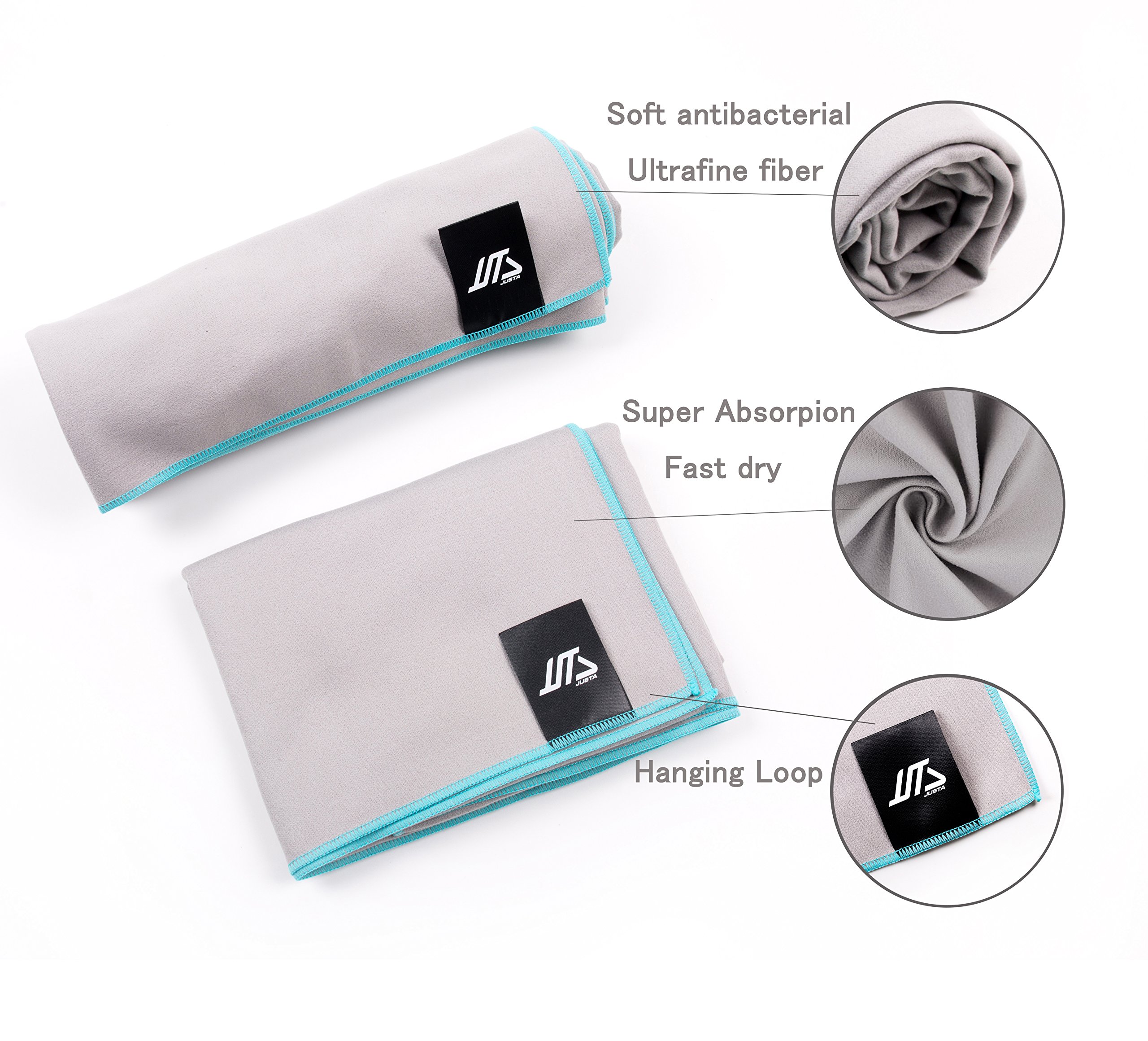 JUSTA - Premium Sports & Travel Towel - Ultra Absorbent, Quick Dry Microfiber - Ideal for Gym, Camping, Beach, Pool & Travel Accessories - Perfect Workout, Yoga, Swimming & Outdoor Activities Towel