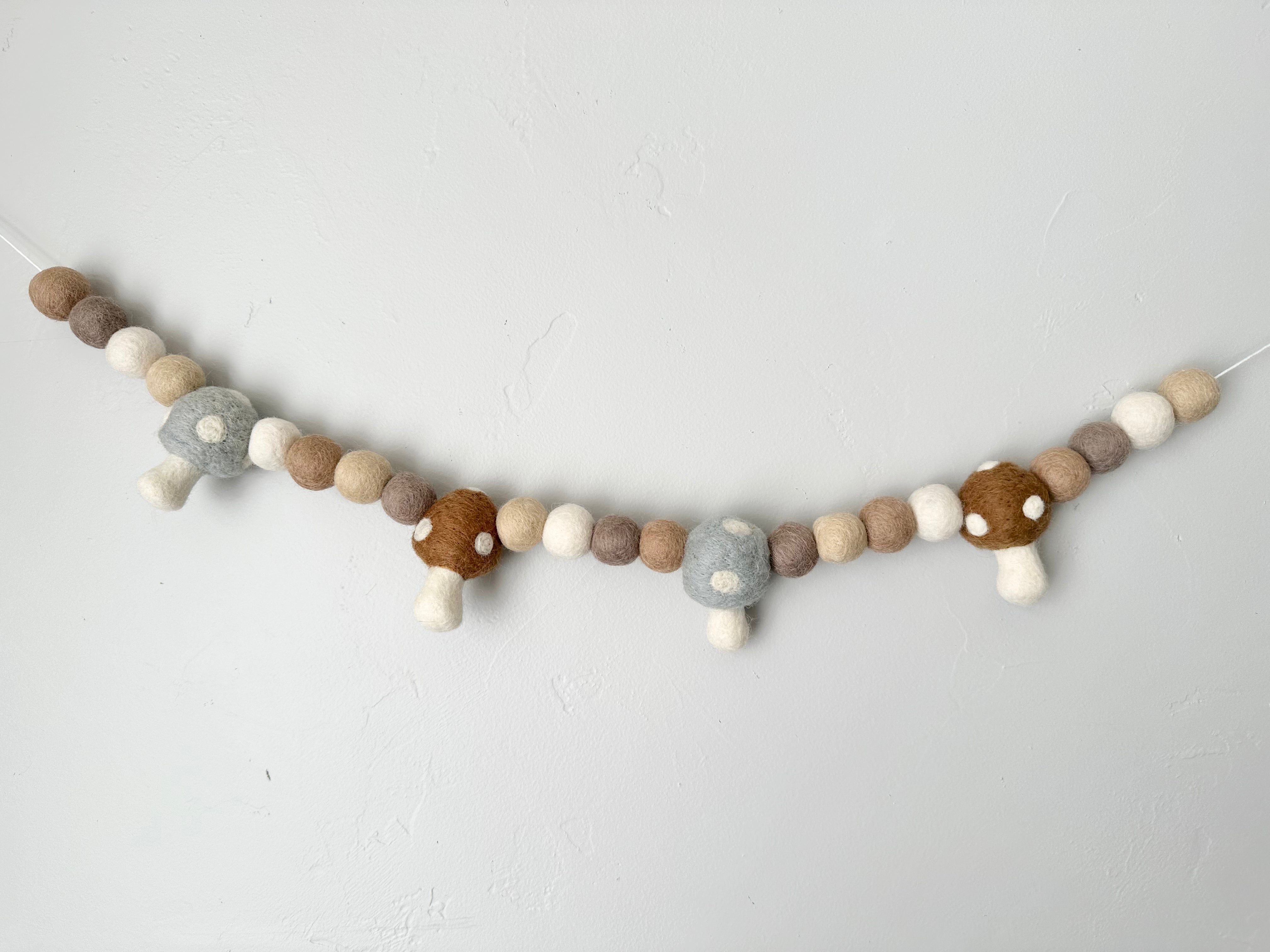 Neutral Mushroom Garland Decor - Boho Home & Party Decoration for Wall, Nursery, Wedding, and Festive Events