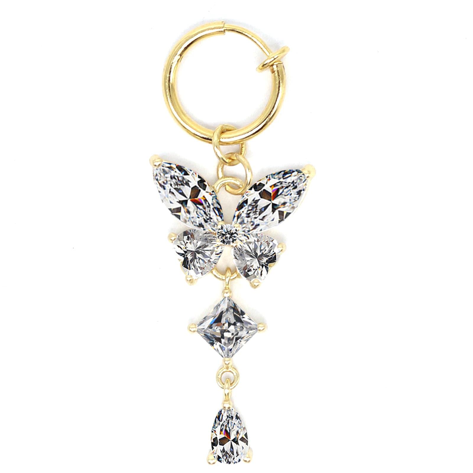 JLEXCMT Non-Piercing Belly Button Rings for Women - Fake Belly Piercing Jewelry Clip-On Navel Rings (Gold & Clear) - Perfect for Parties, Cosplay, and Fashion Accessories
