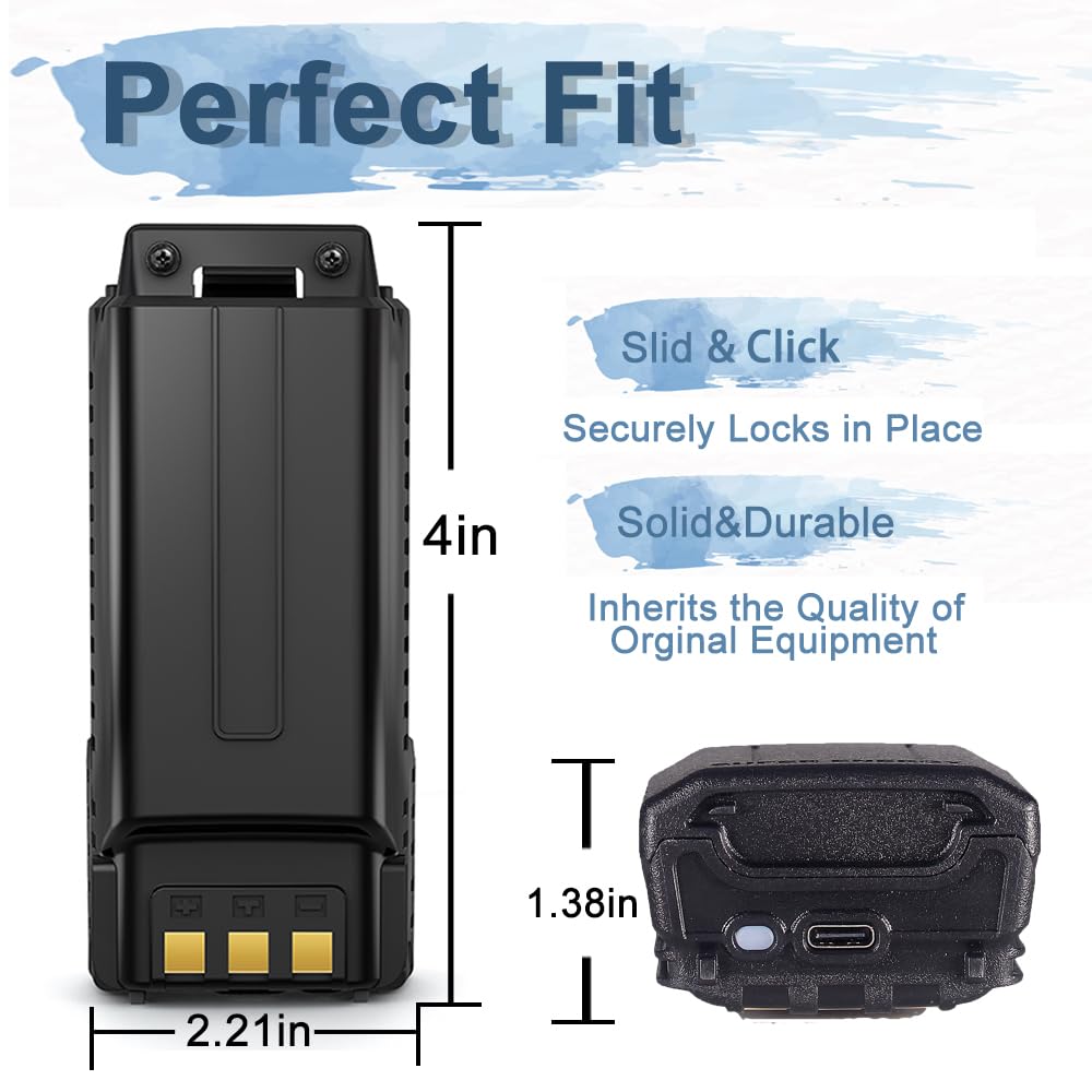 BAOFENG UV-5R Extended 3800mAh Battery with USB-C Charger (2 Batteries + 2 Cables) - Compatible with BF-F8HP, UV-5X3, RD-5R, UV-5RTP Walkie Talkies - Perfect for Outdoor Adventures, Emergency Preparedness & Security Work