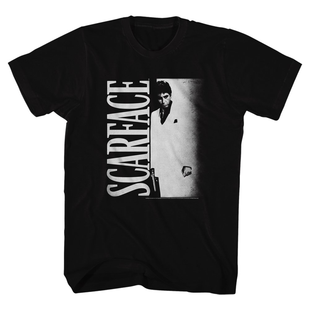 Scarface 1980s Gangster Crime Movie T-Shirt | Classic Negative Space Poster Design | Vintage Al Pacino Tee for Men & Women | Perfect for Movie Nights & 80s Themed Parties
