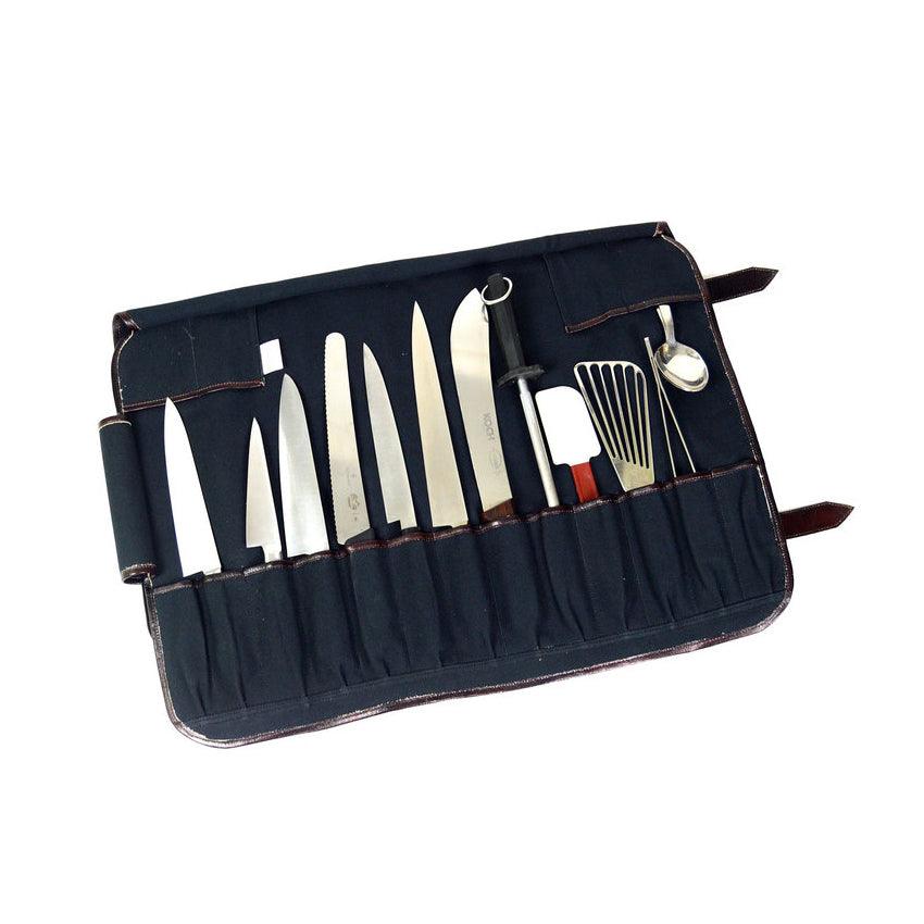 Boldric BOCK105 17-Pocket Canvas Knife Roll Bag - Professional Chef Knife Organizer for Kitchen, BBQ & Camping - Durable Green Tool Storage for Chefs & Butchers