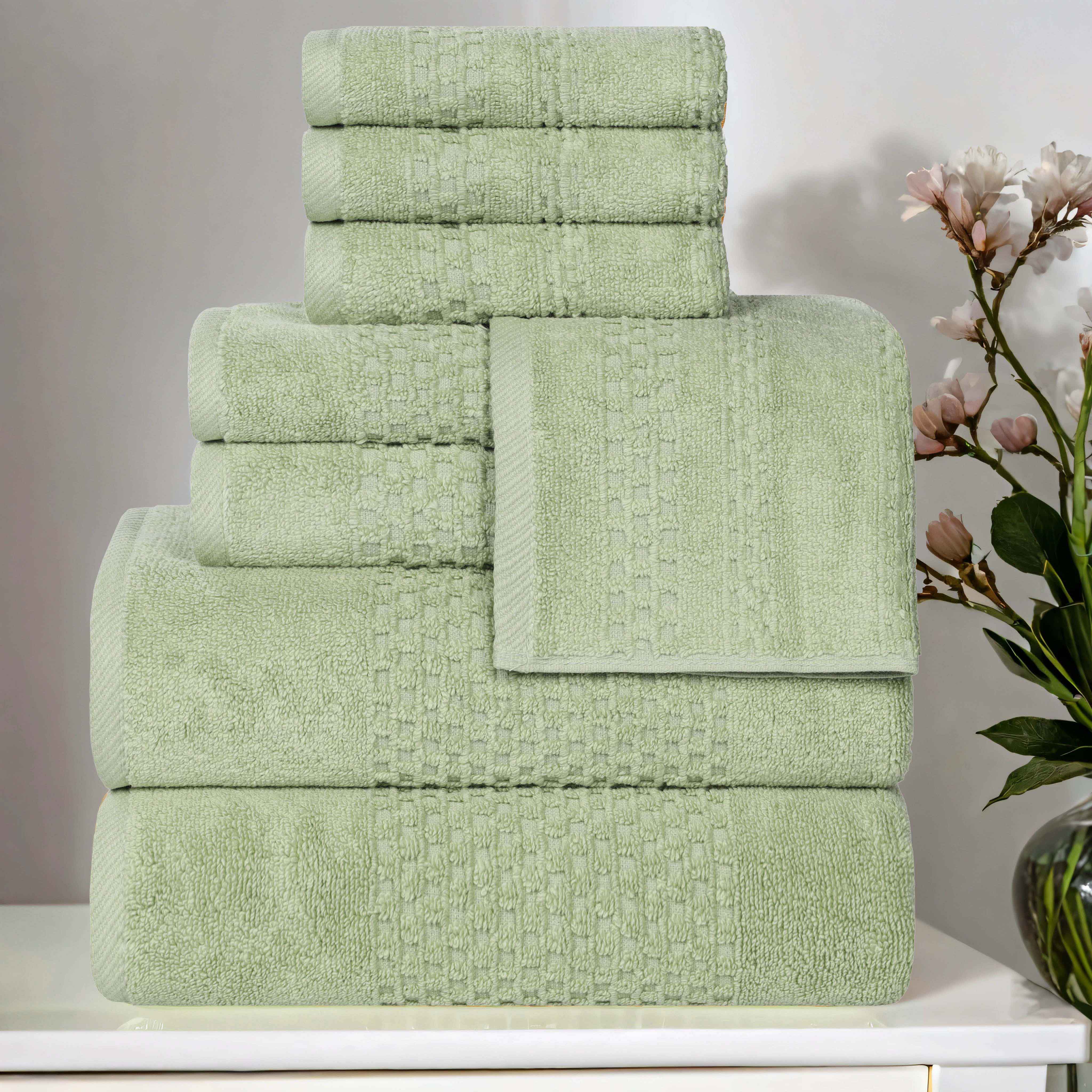 Playa Zero Twist Cotton Solid Waffle Textured 8-Piece Towel Set | Ultra Soft & Absorbent Bath Towels for Spa, Beach & Luxury Home Use