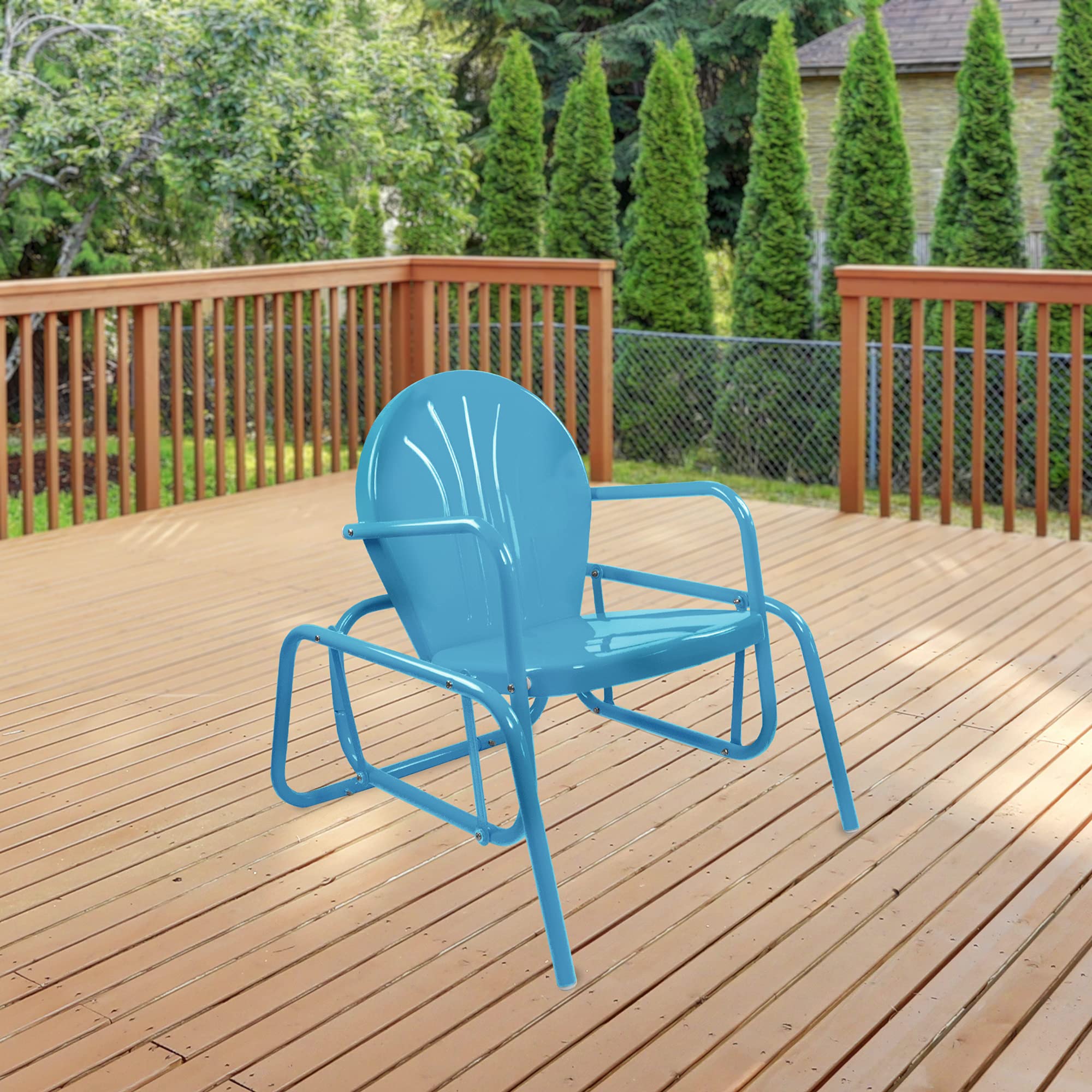 Northlight Outdoor Retro Metal Tulip Glider Patio Chair - Sky Blue - Weather-Resistant Rocking Garden Furniture for Porch, Deck & Backyard Relaxation